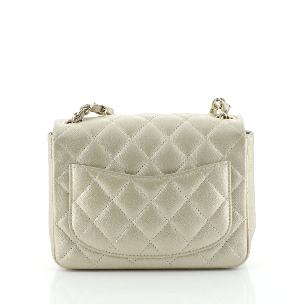 Square Classic Single Flap Bag Quilted Caviar Mini