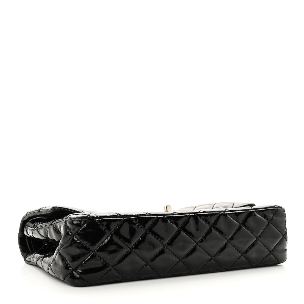 Patent Calfskin Quilted Medium Double Flap Black