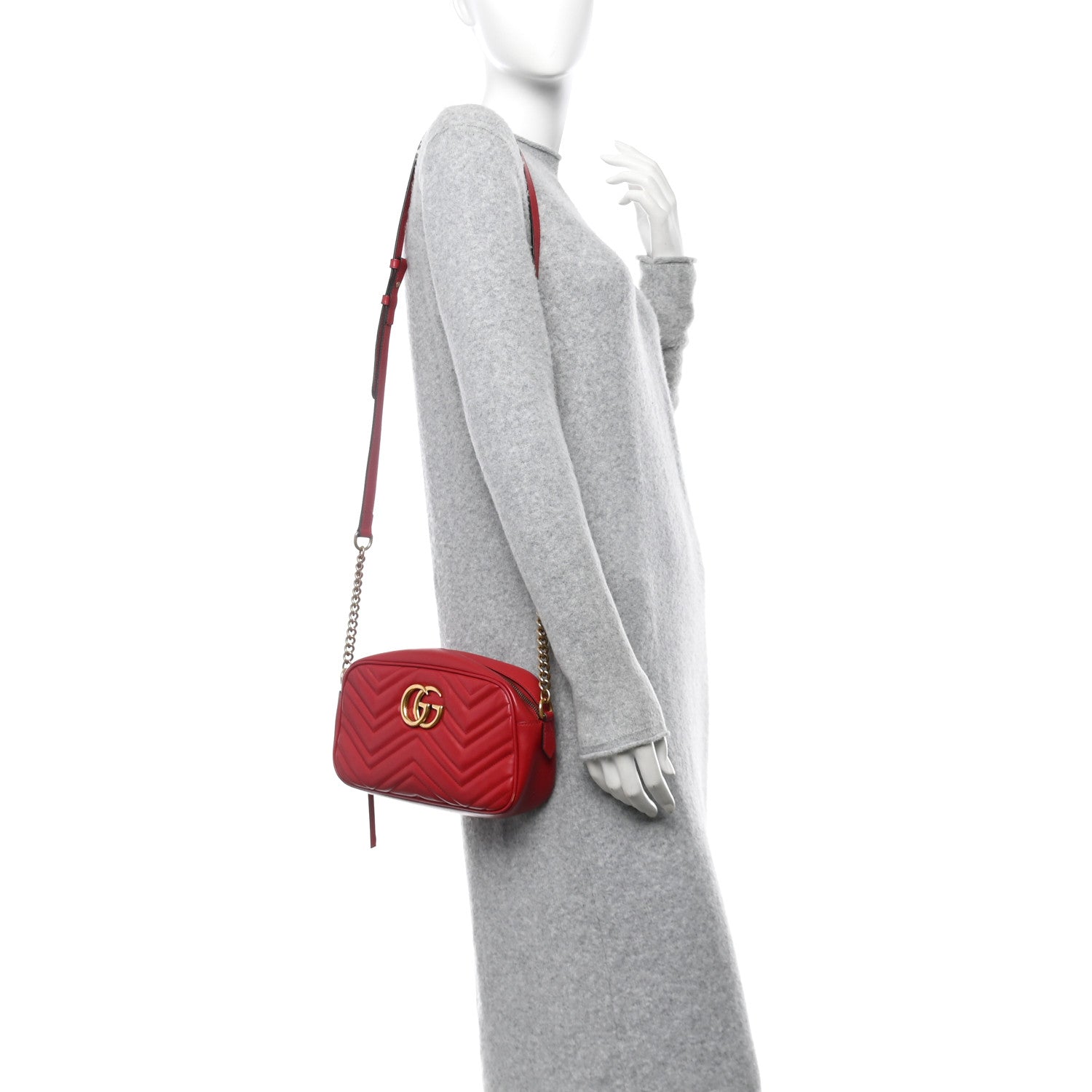 Calfskin Matelasse Small GG Marmont Chain Shoulder Bag Hibiscus Red