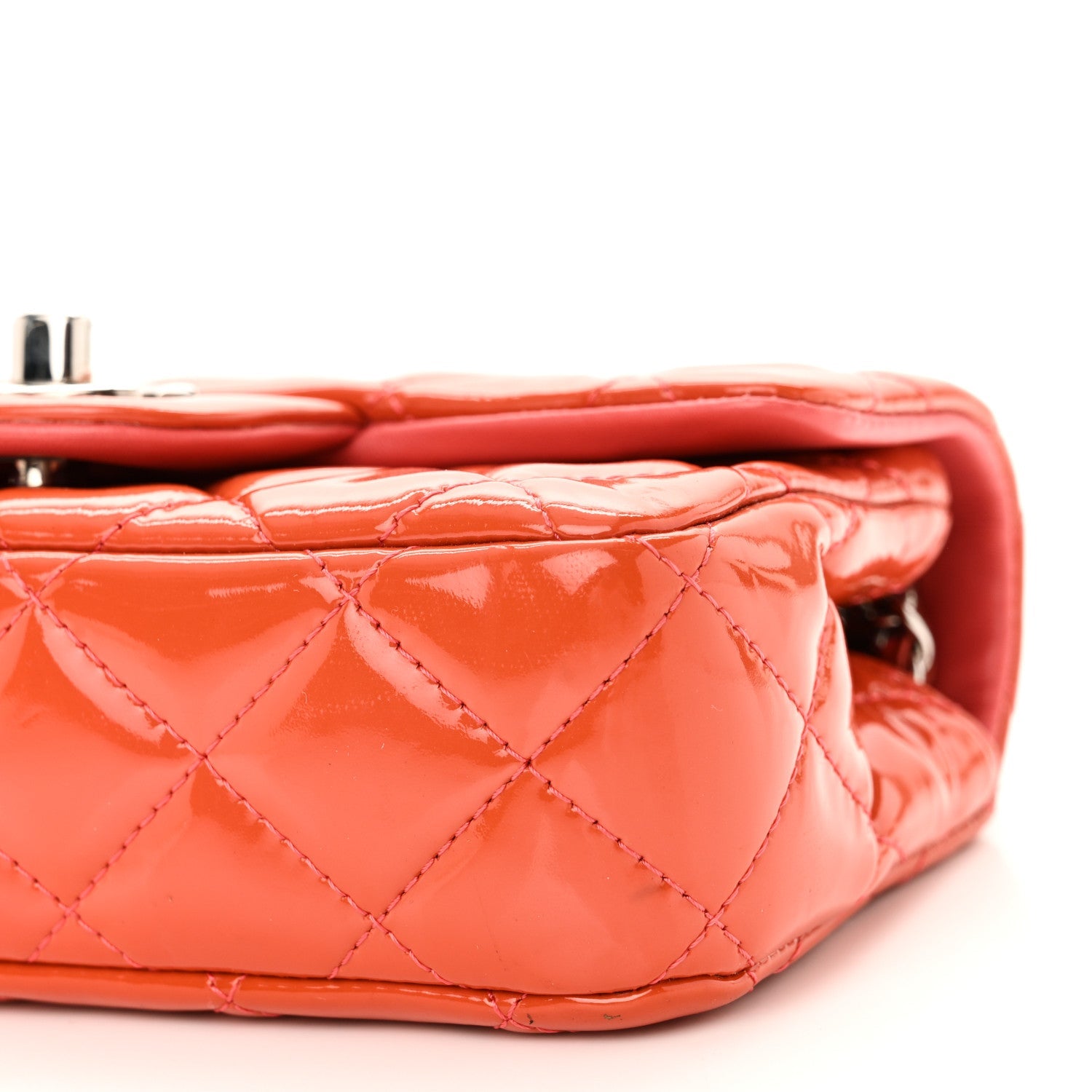 Patent Calfskin Quilted Extra Mini Rectangular Flap Orange
