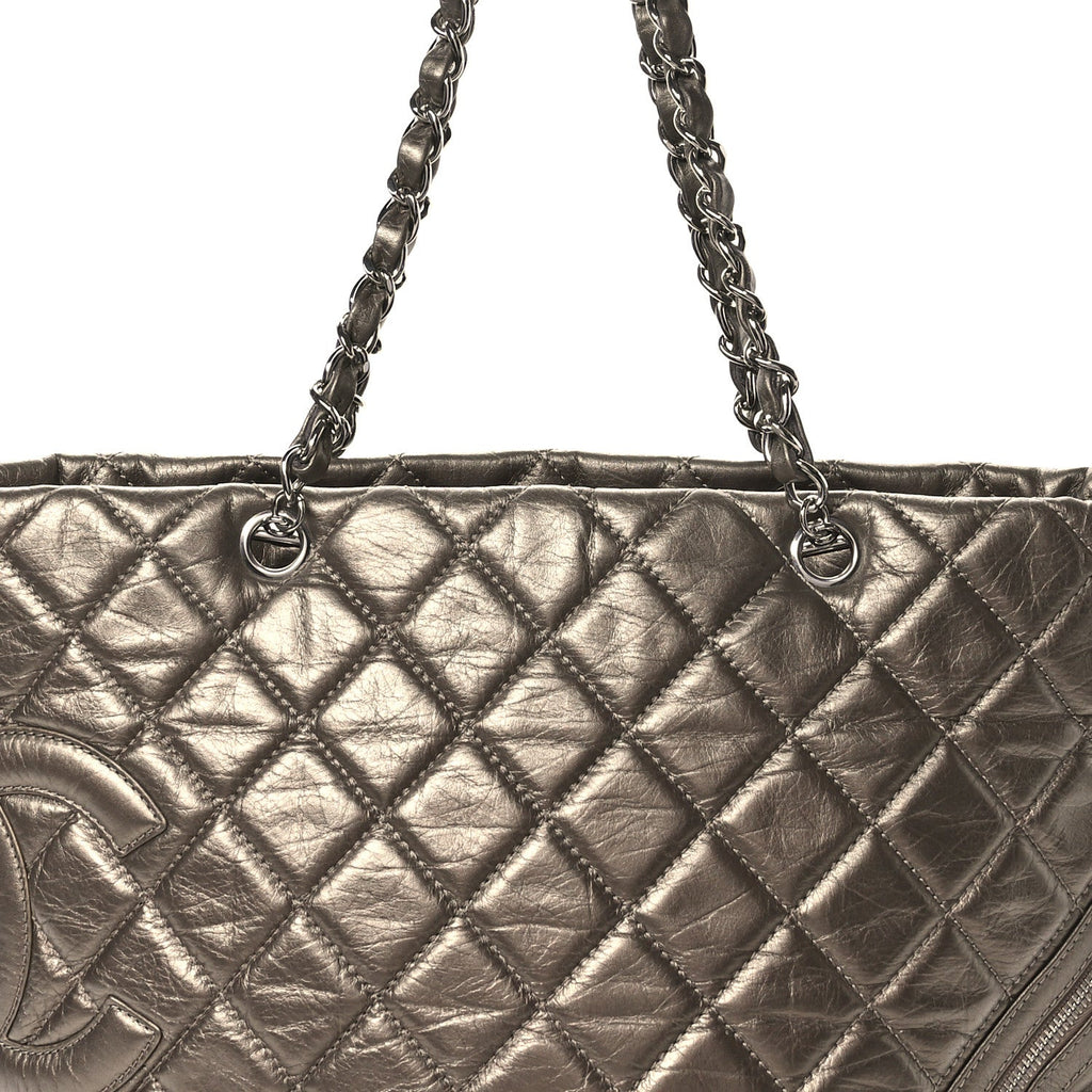 Metallic Aged Calfskin Quilted Large Cotton Club Tote Bronze