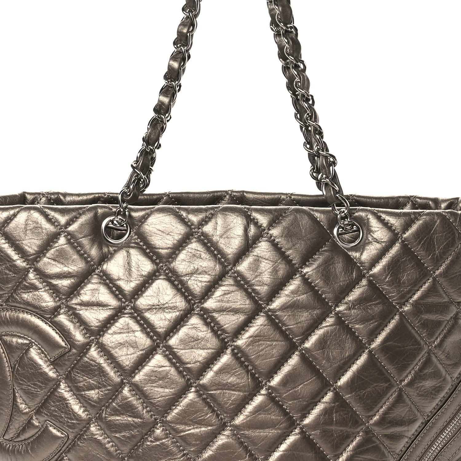 Metallic Aged Calfskin Quilted Large Cotton Club Tote Bronze