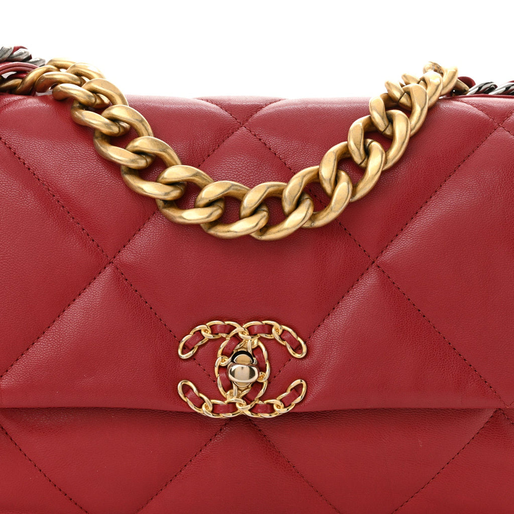 Lambskin Quilted Large Chanel 19 Flap Red