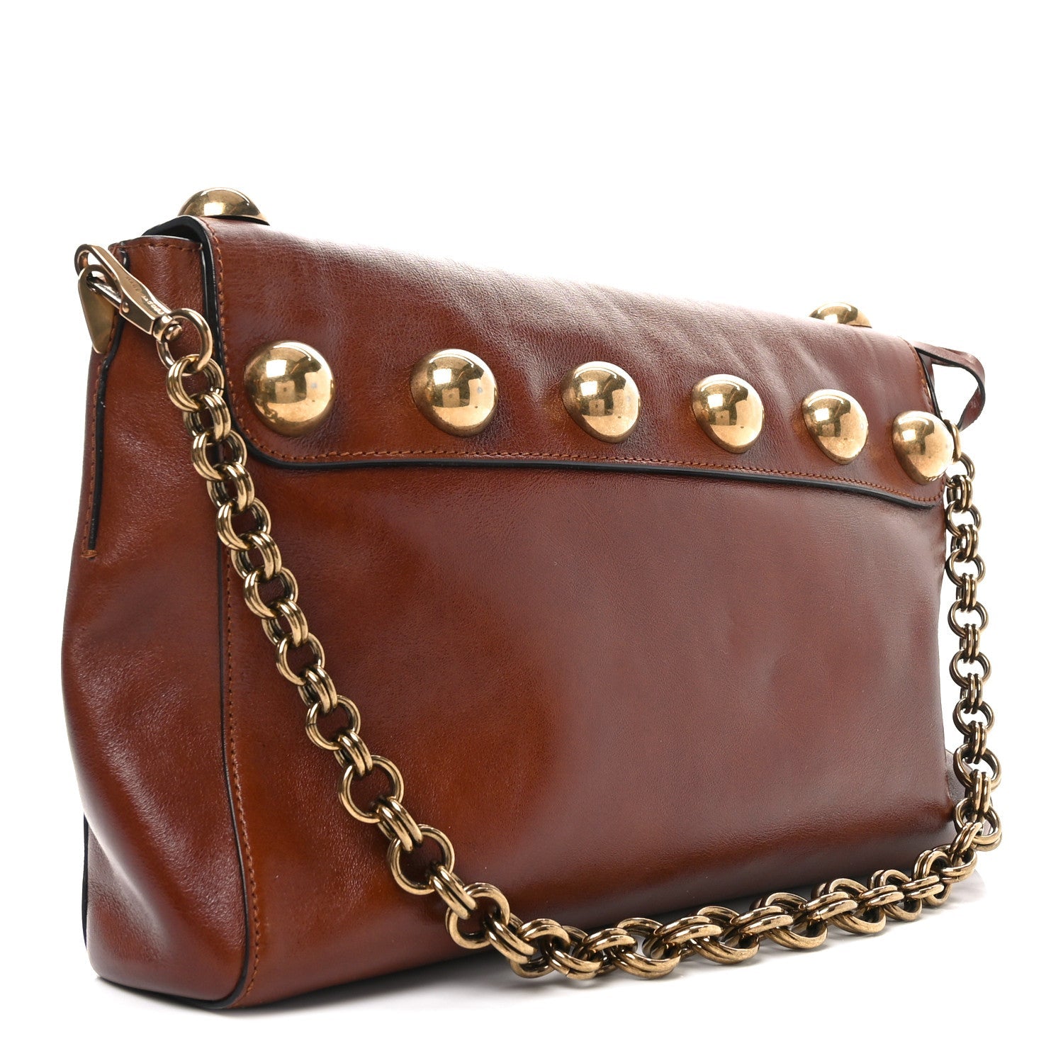 Goatskin Grommet Gotham Shoulder Bag Chestnut