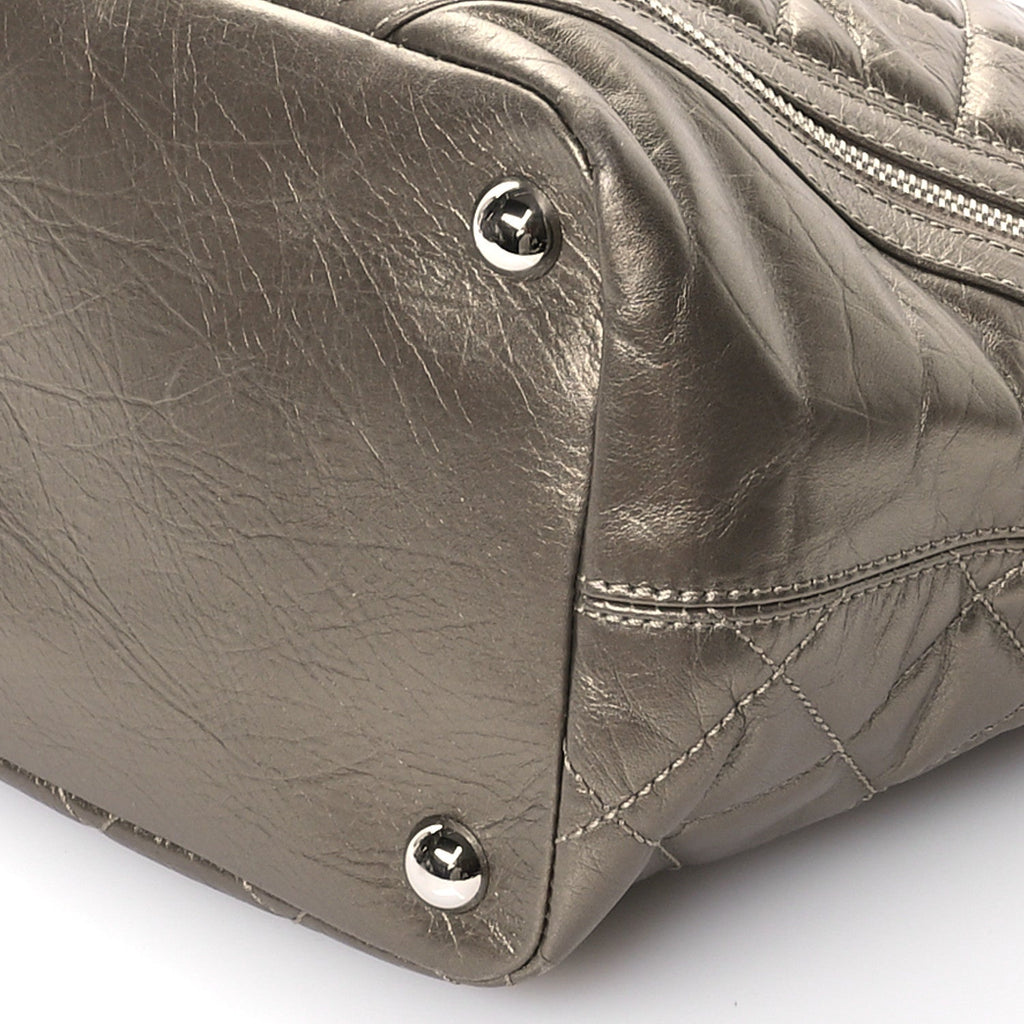 Metallic Aged Calfskin Quilted Large Cotton Club Tote Bronze