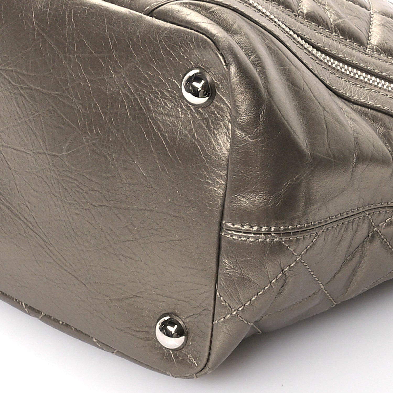 Metallic Aged Calfskin Quilted Large Cotton Club Tote Bronze