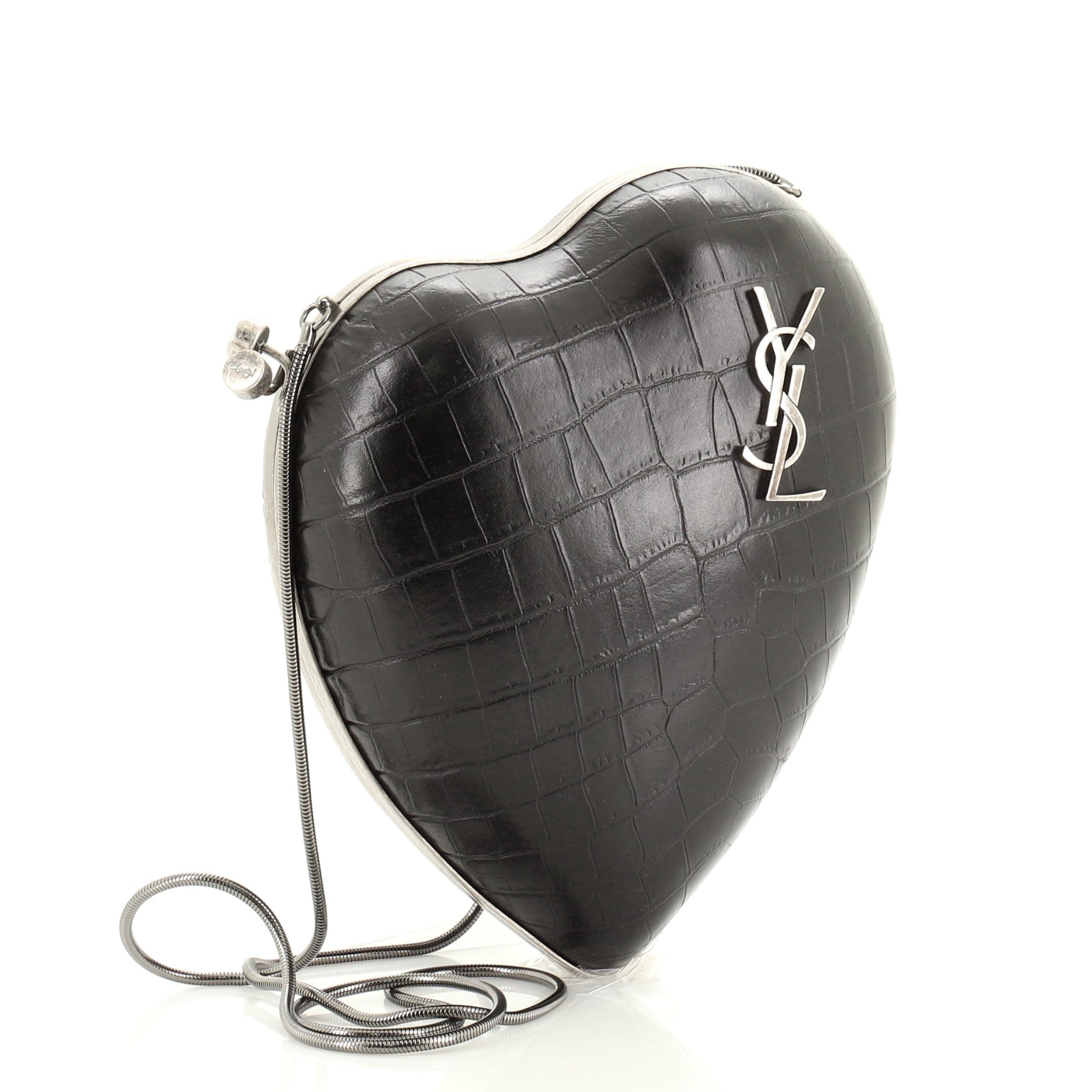 Love Box Clutch Crocodile Embossed Leather Small