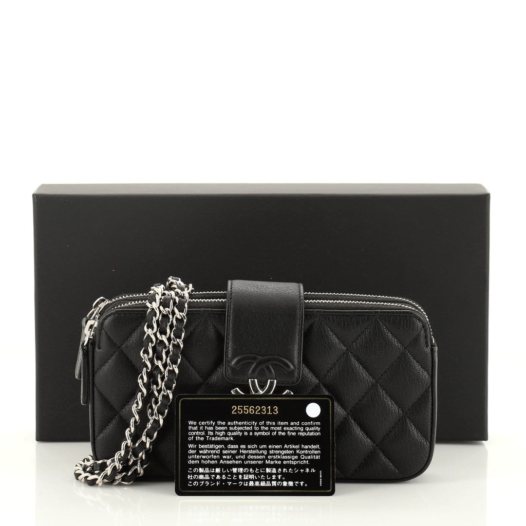 CC Box Double Zip Clutch with Chain Quilted Calfskin