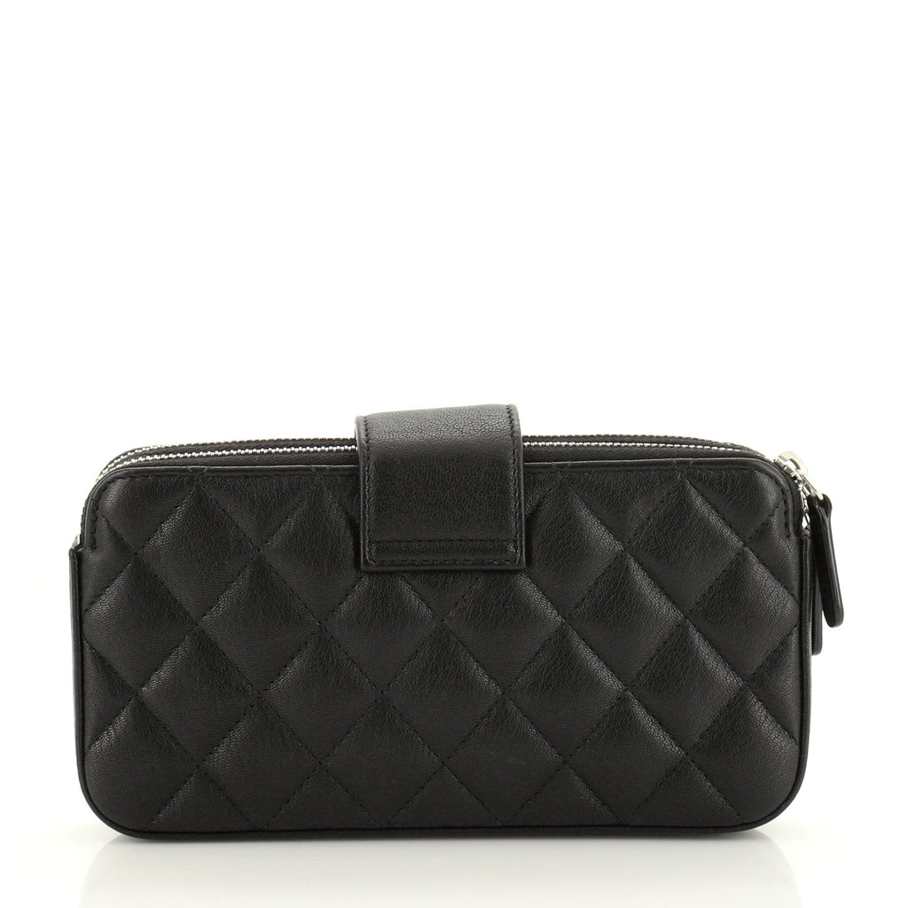 CC Box Double Zip Clutch with Chain Quilted Calfskin