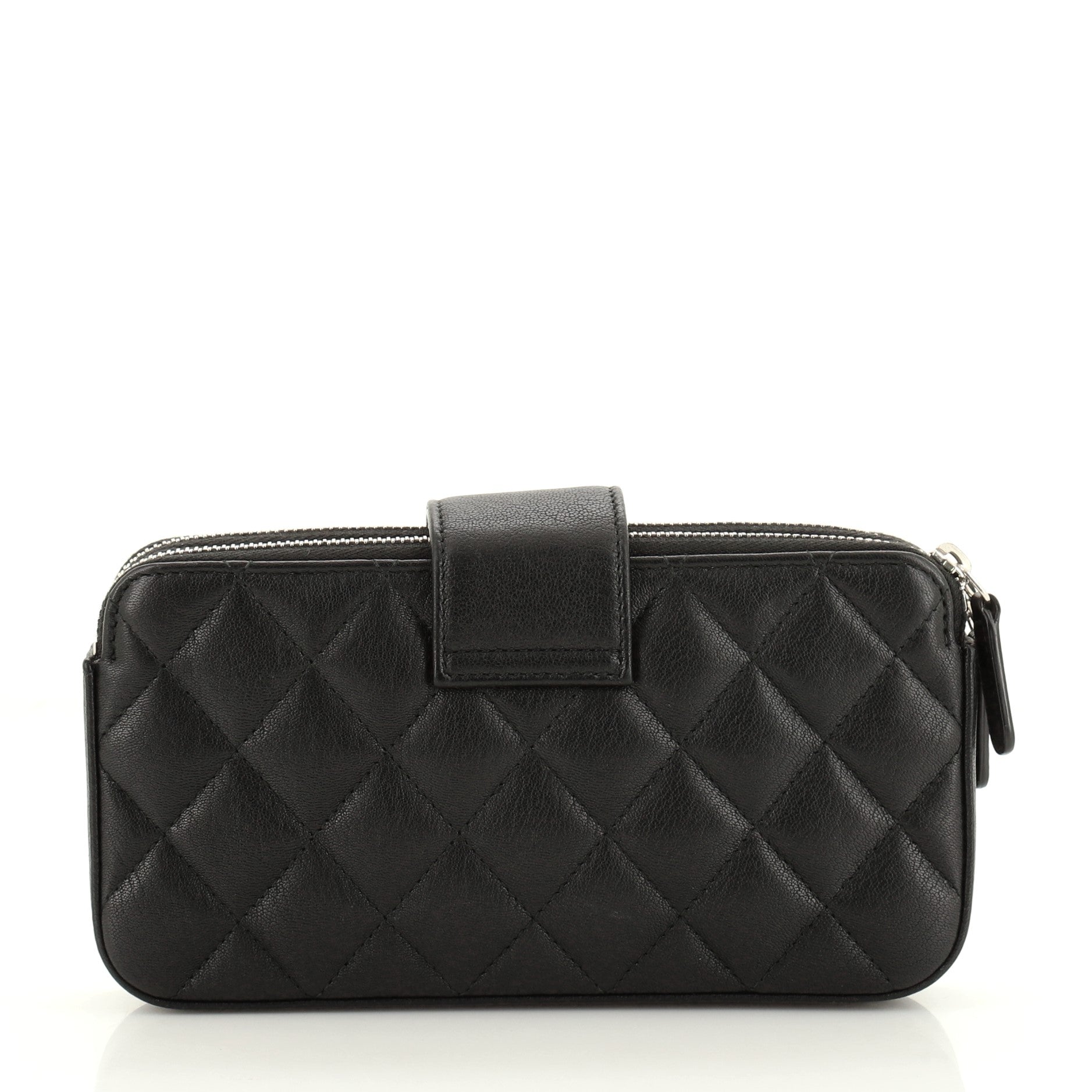 CC Box Double Zip Clutch with Chain Quilted Calfskin