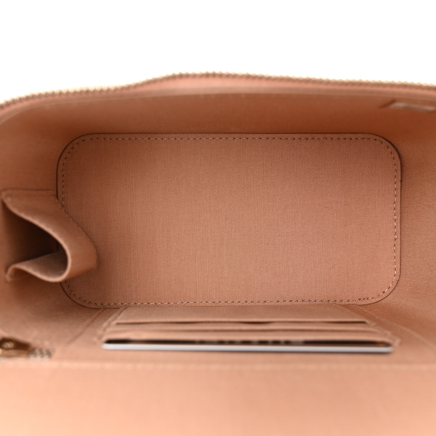 Lambskin Quilted Small Top Handle Vanity Case With Chain Beige