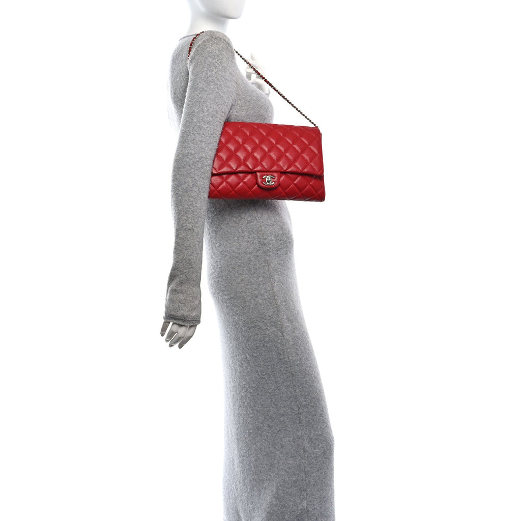 Caviar Quilted Clutch With Chain Flap Red