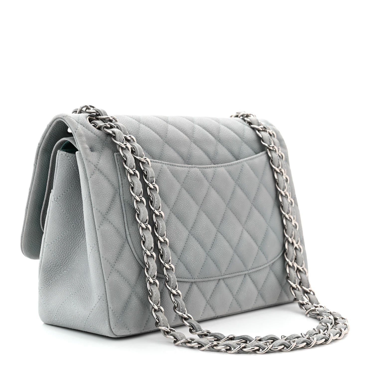 Iridescent Caviar Quilted Jumbo Double Flap Light Blue