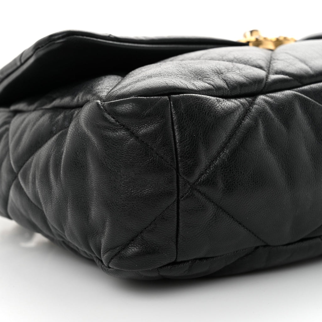 Shiny Goatskin Quilted Large Chanel 19 Flap Black