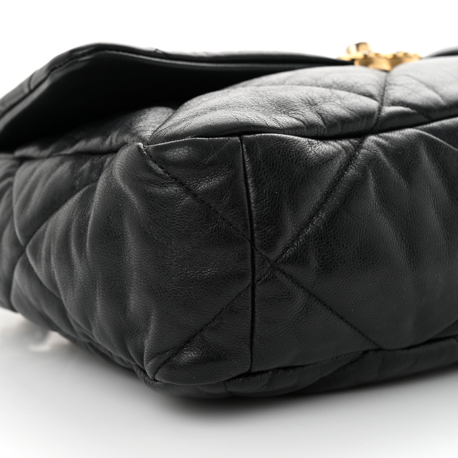 Shiny Goatskin Quilted Large Chanel 19 Flap Black