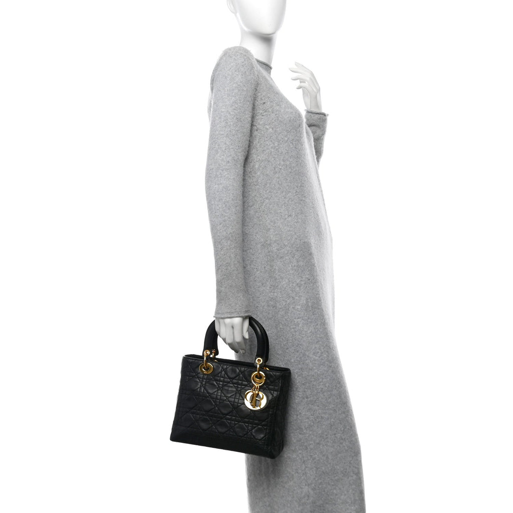 Lambskin Cannage Medium Lady Dior Black