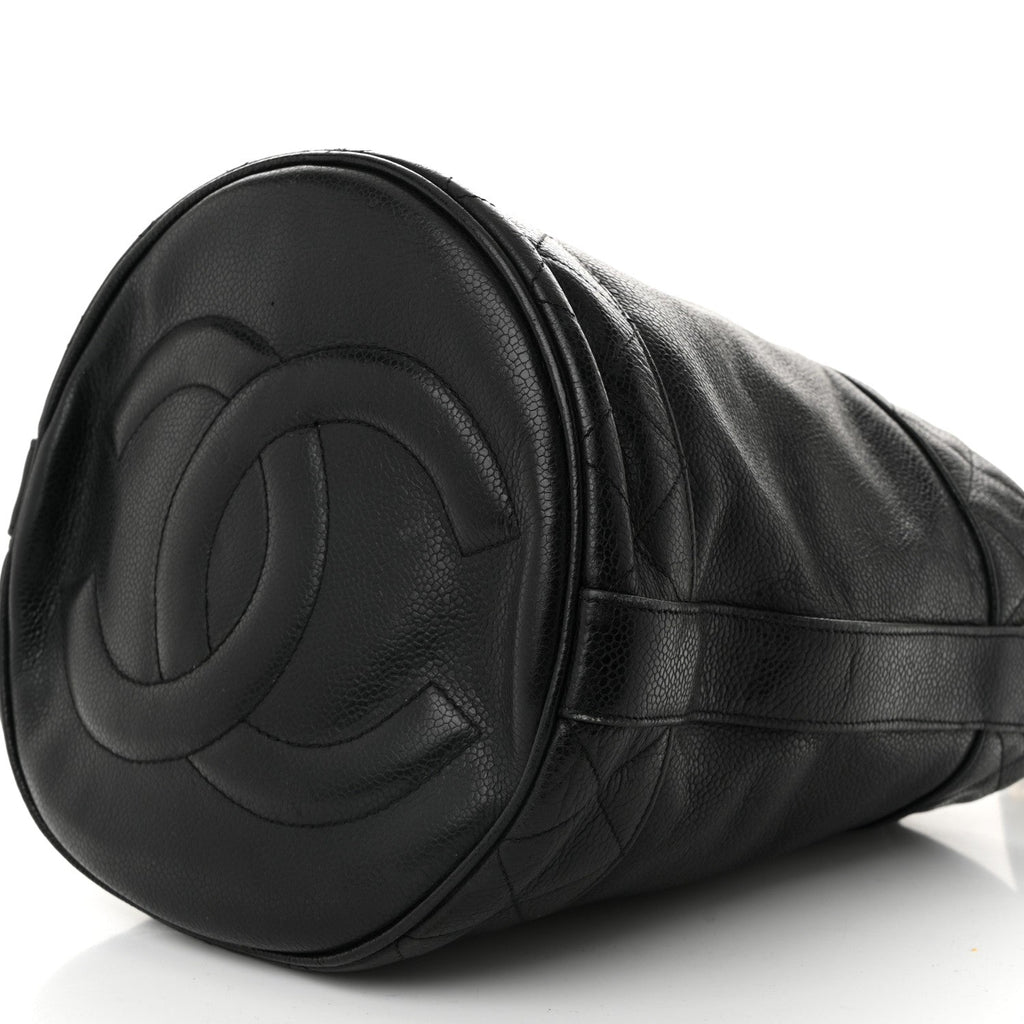 Caviar Drawstring Bucket Shoulder Bag Black