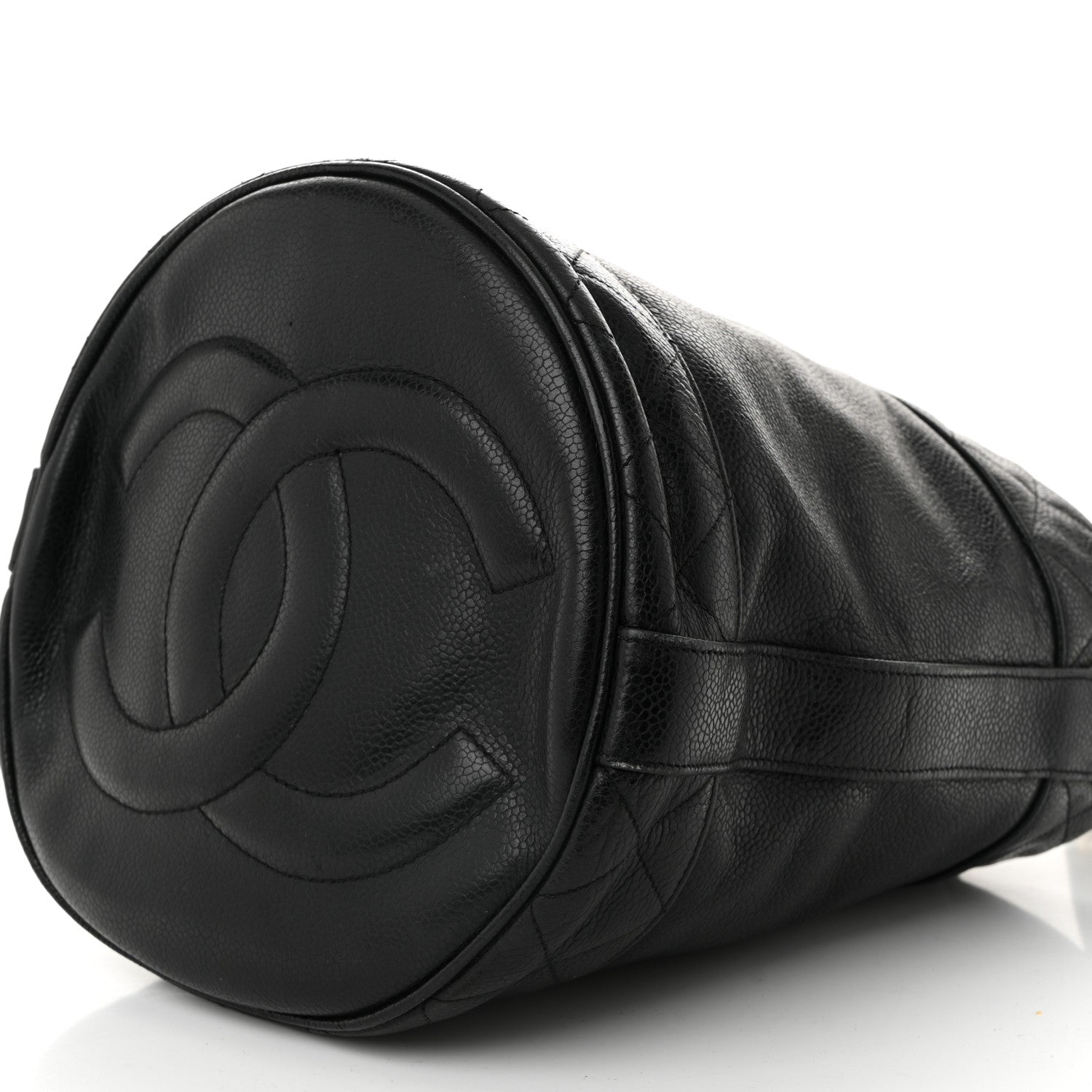 Caviar Drawstring Bucket Shoulder Bag Black