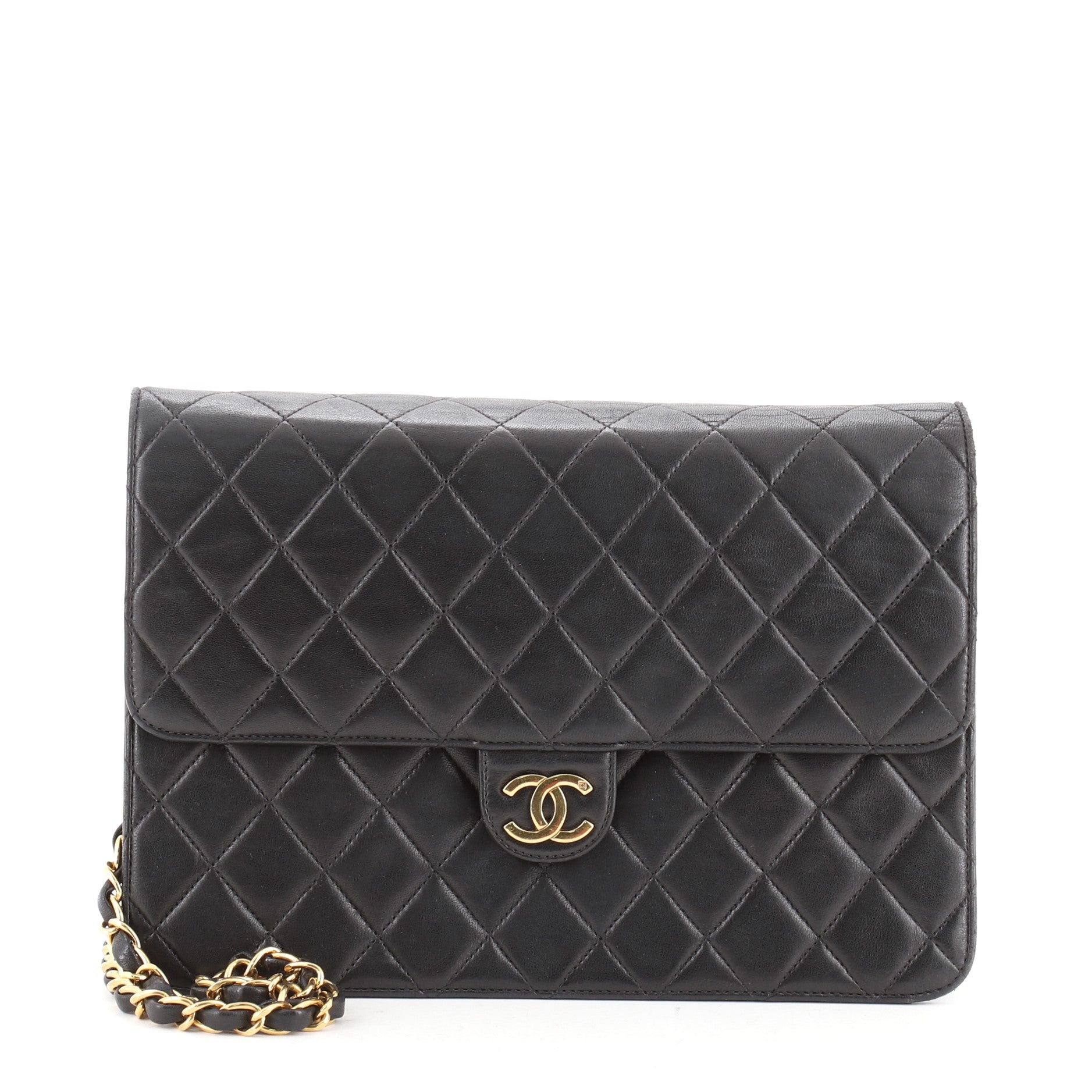 Vintage Clutch with Chain Quilted Leather Medium