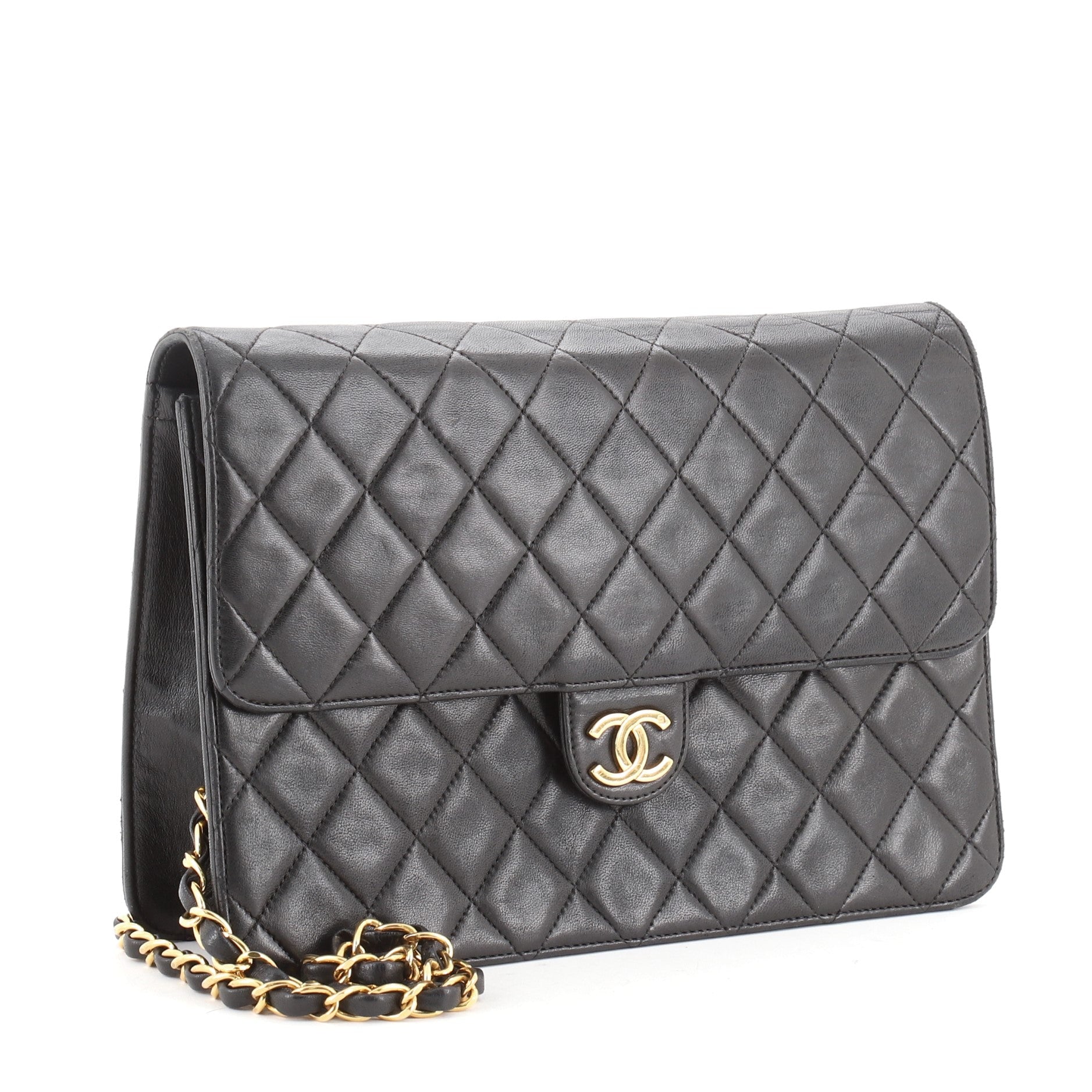 Vintage Clutch with Chain Quilted Leather Medium