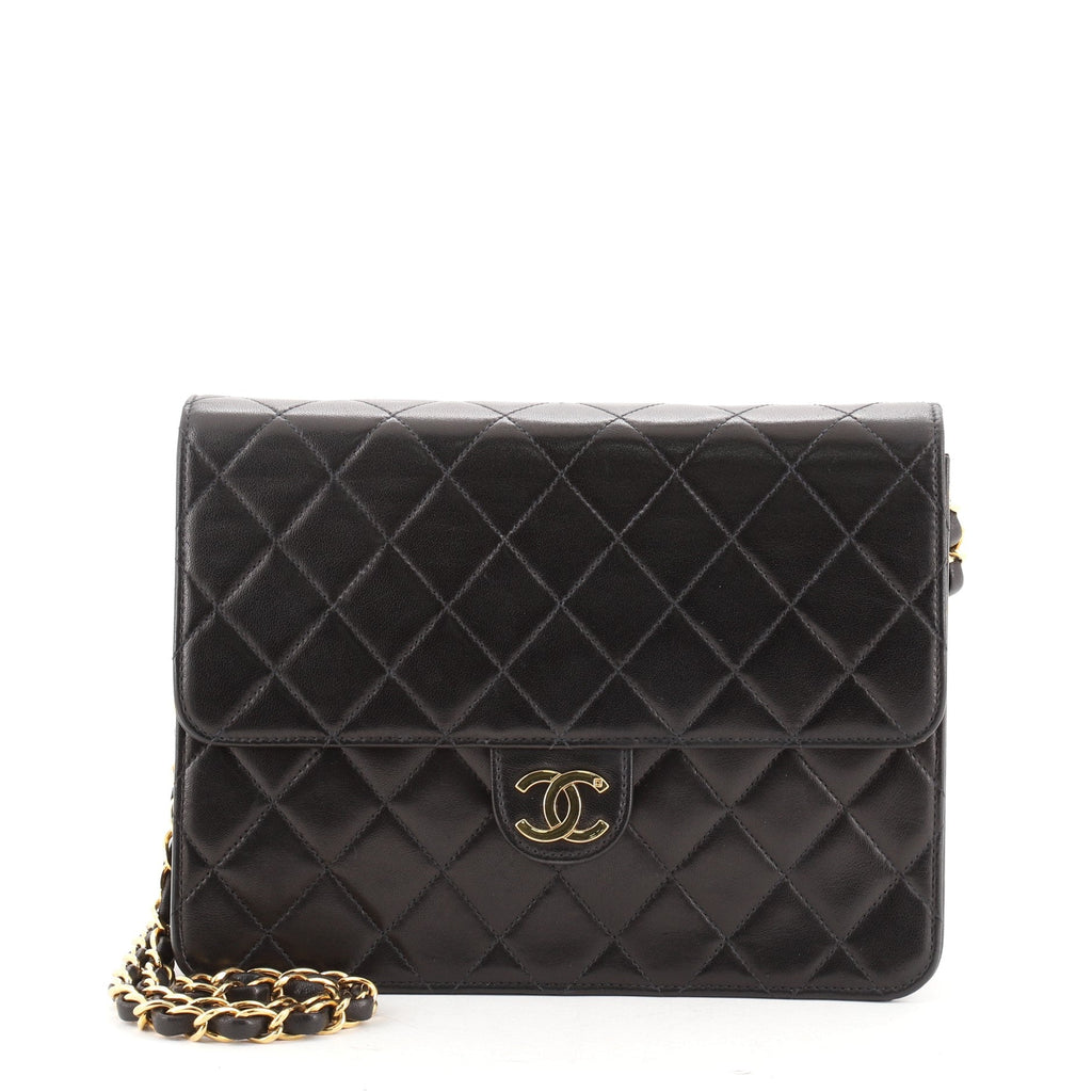 Vintage Clutch with Chain Quilted Leather Small