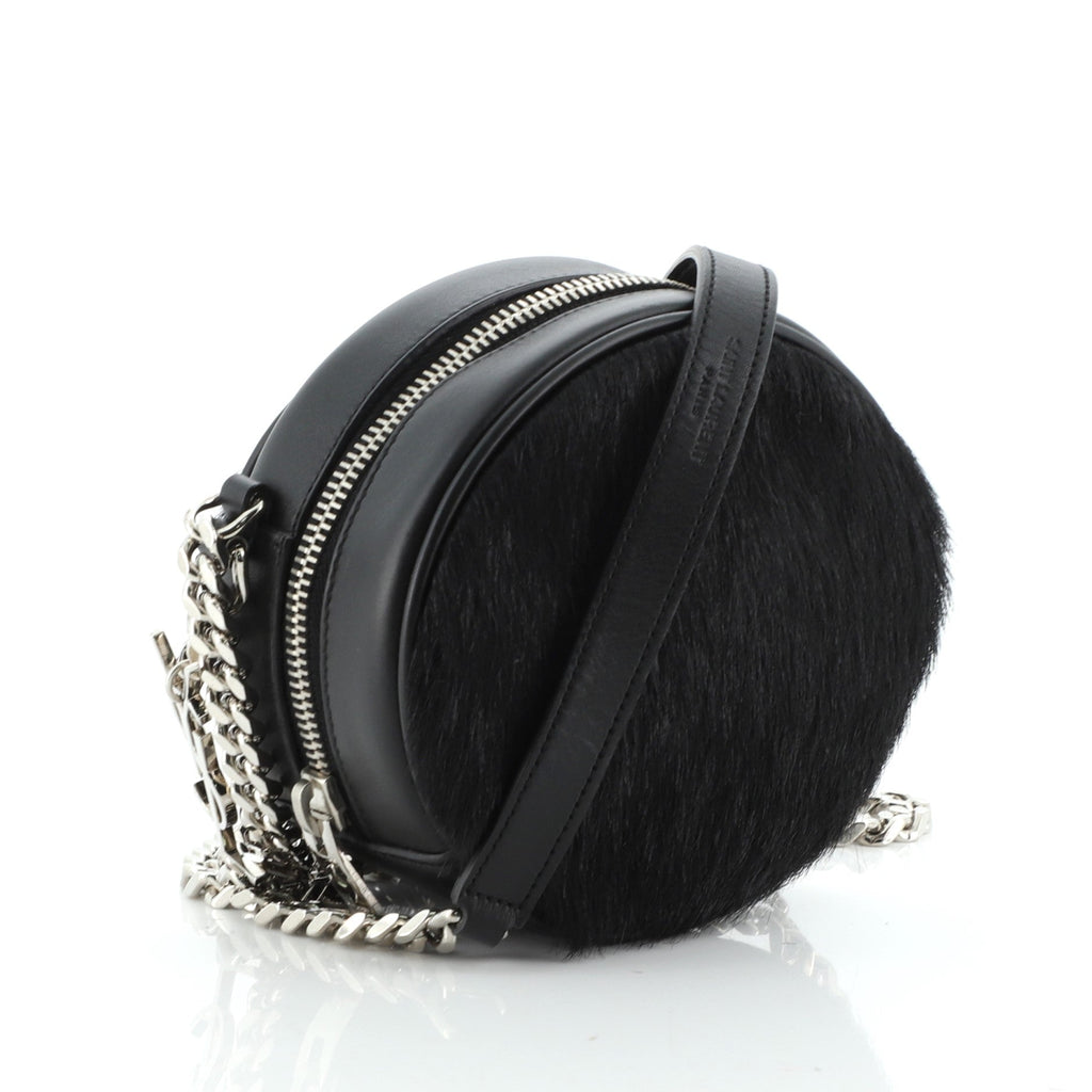 Round Chain Crossbody Bag Fur and Leather Mini