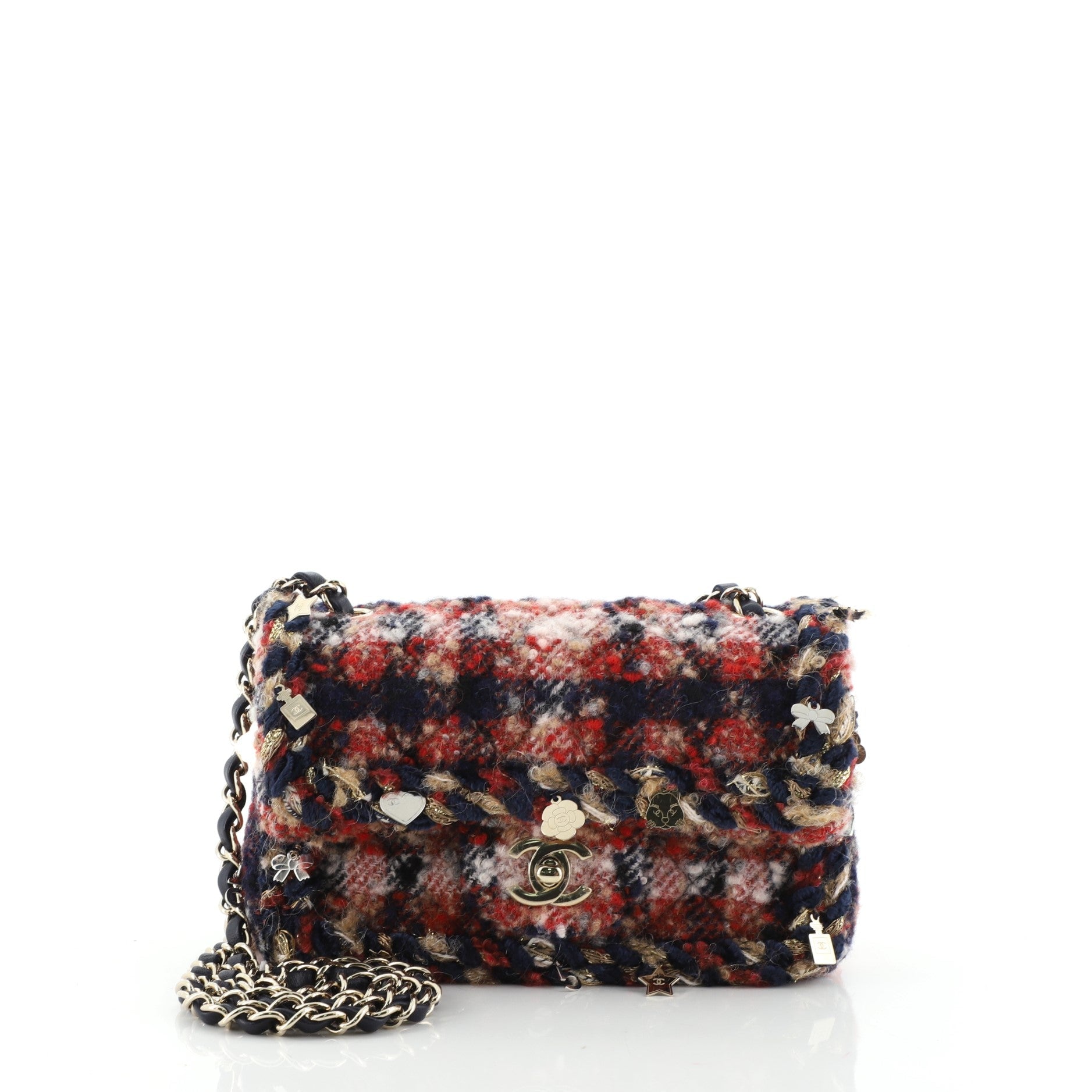 Charms Classic Single Flap Bag Braided Quilted Tweed Mini