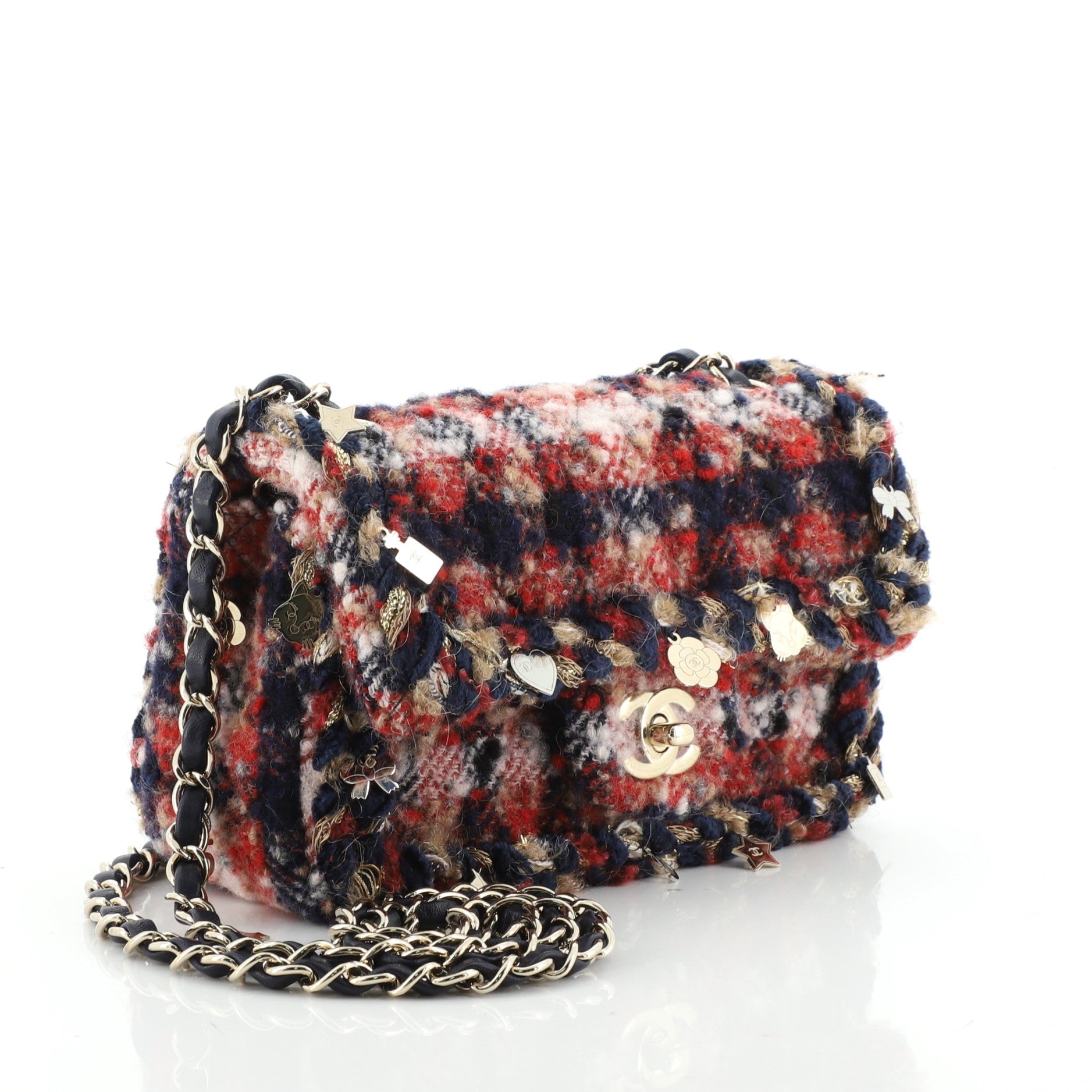 Charms Classic Single Flap Bag Braided Quilted Tweed Mini