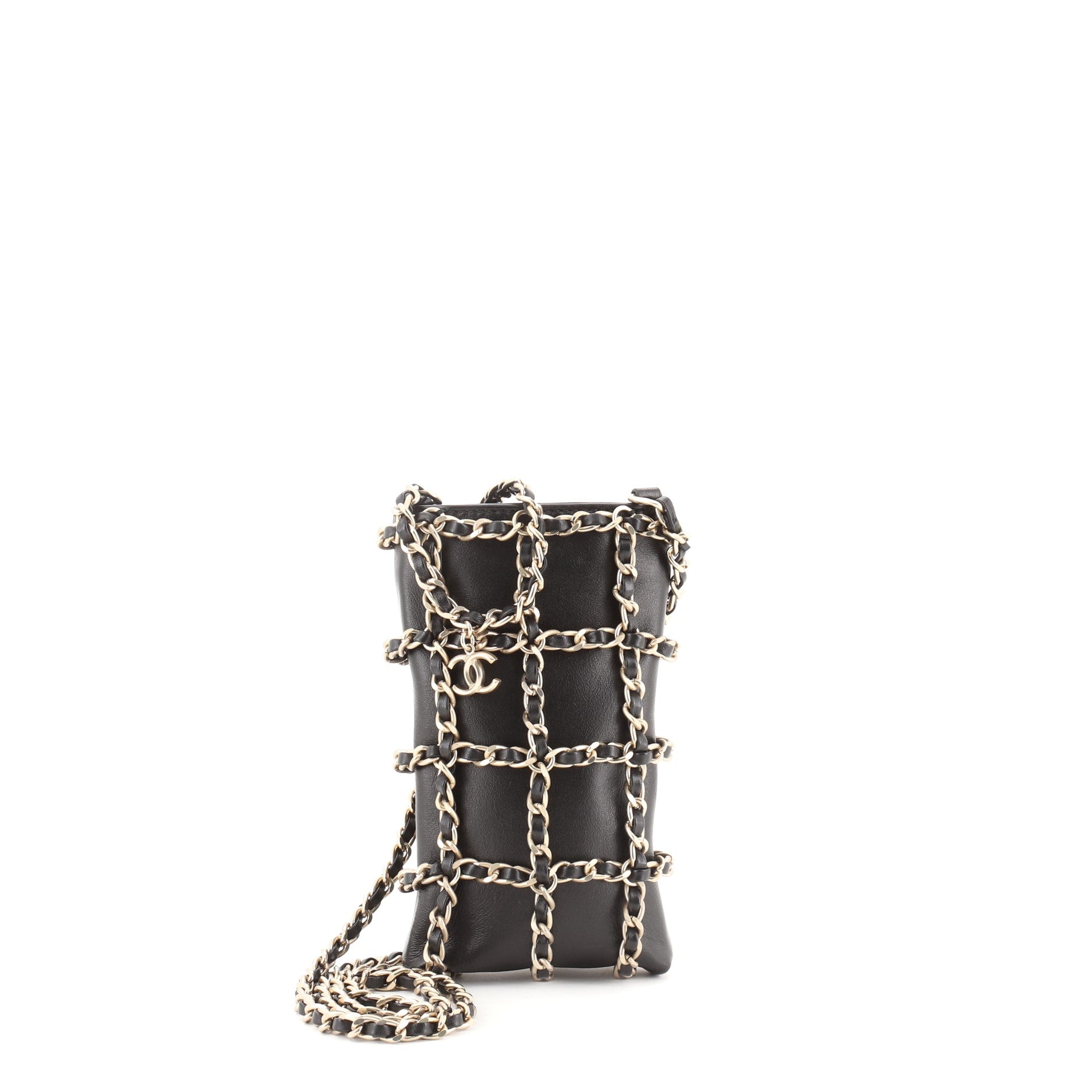 Chain Frame Phone Clutch with Chain Lambskin