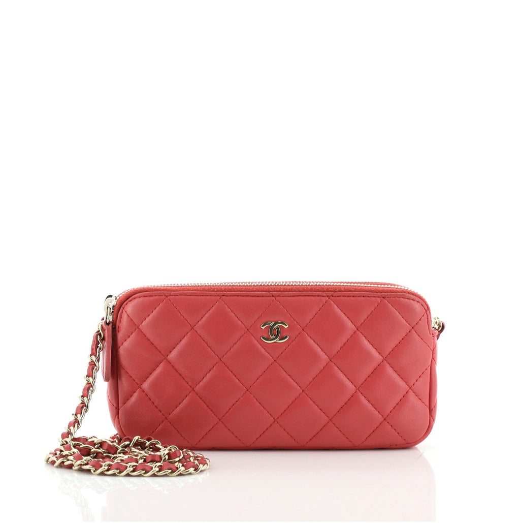 Double Zip Clutch with Chain Quilted Lambskin