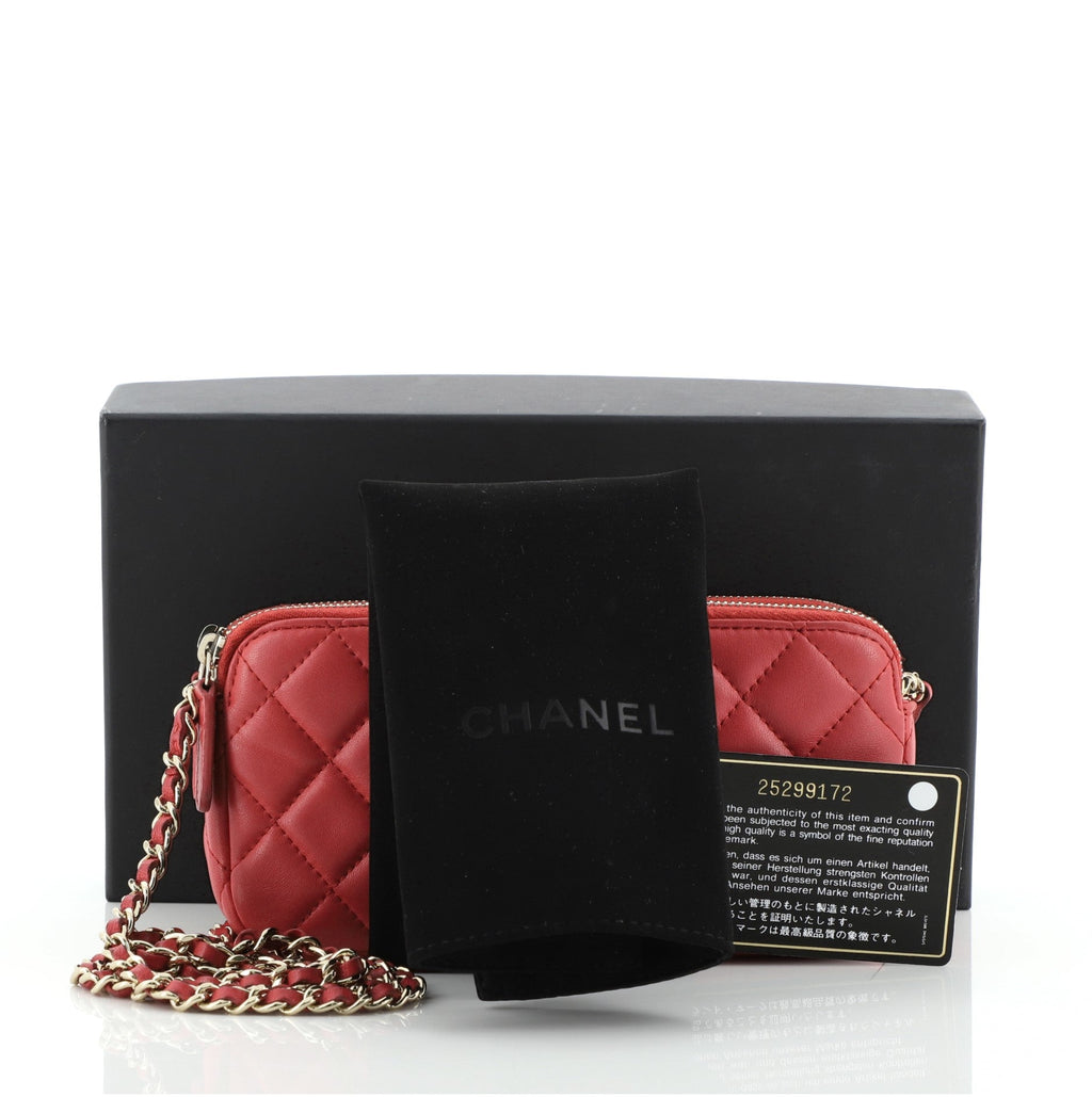 Double Zip Clutch with Chain Quilted Lambskin