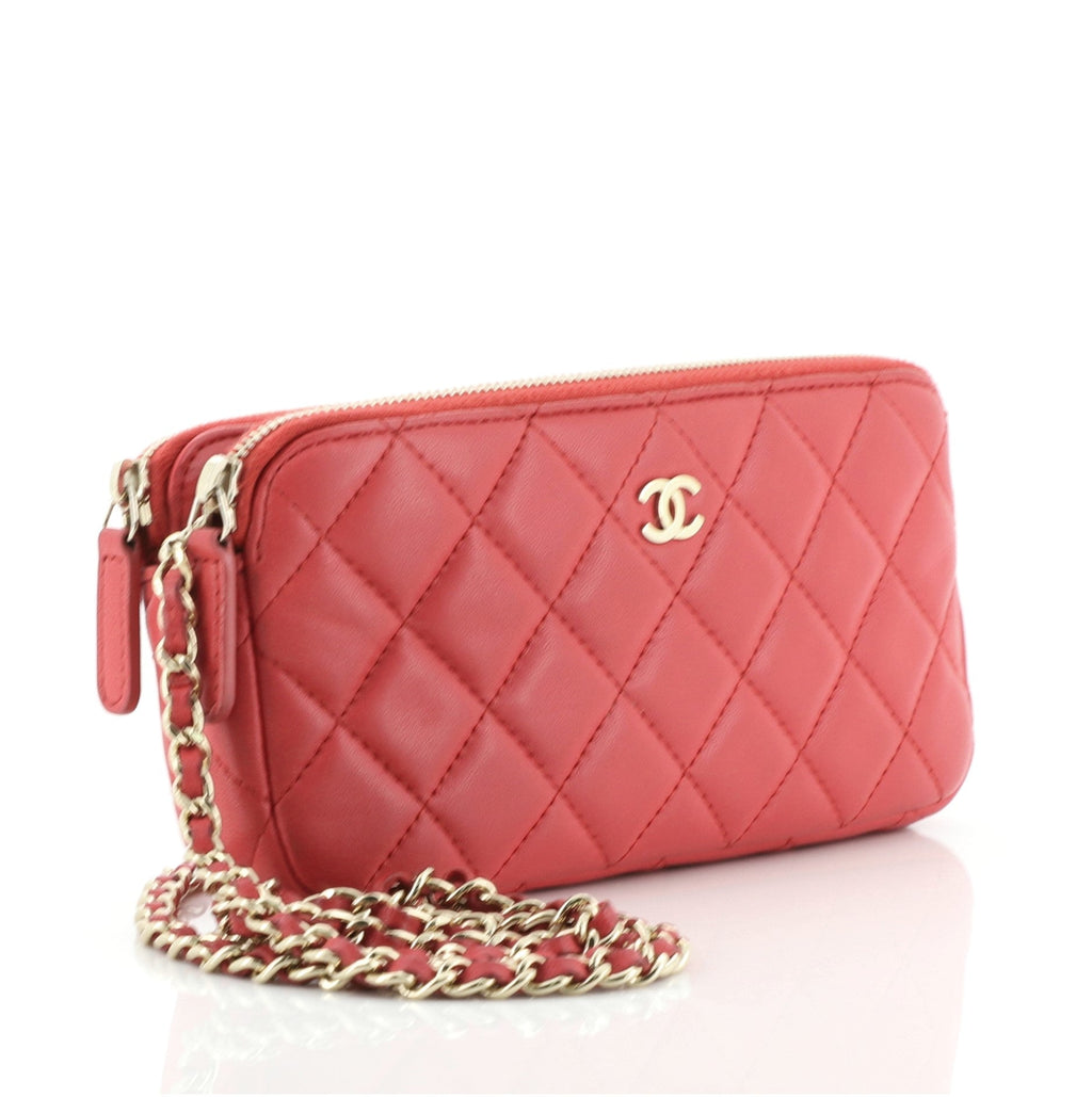 Double Zip Clutch with Chain Quilted Lambskin