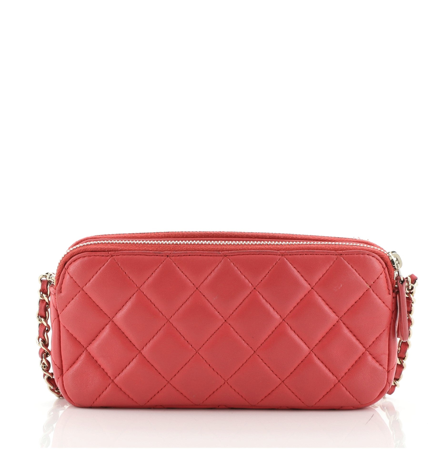 Double Zip Clutch with Chain Quilted Lambskin