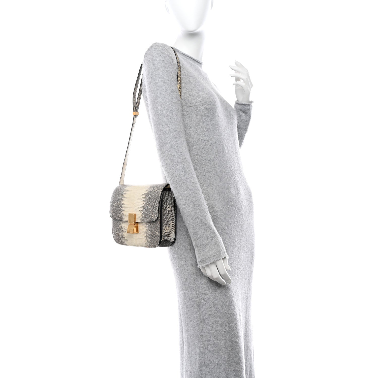 Lizard Medium Classic Box Flap Bag Natural