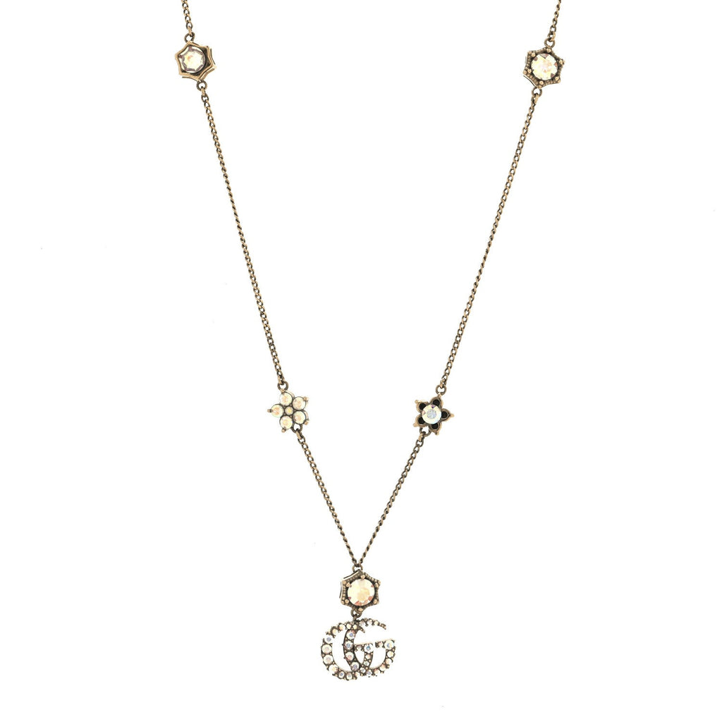 Metal Crystal Double G Necklace Aged Gold