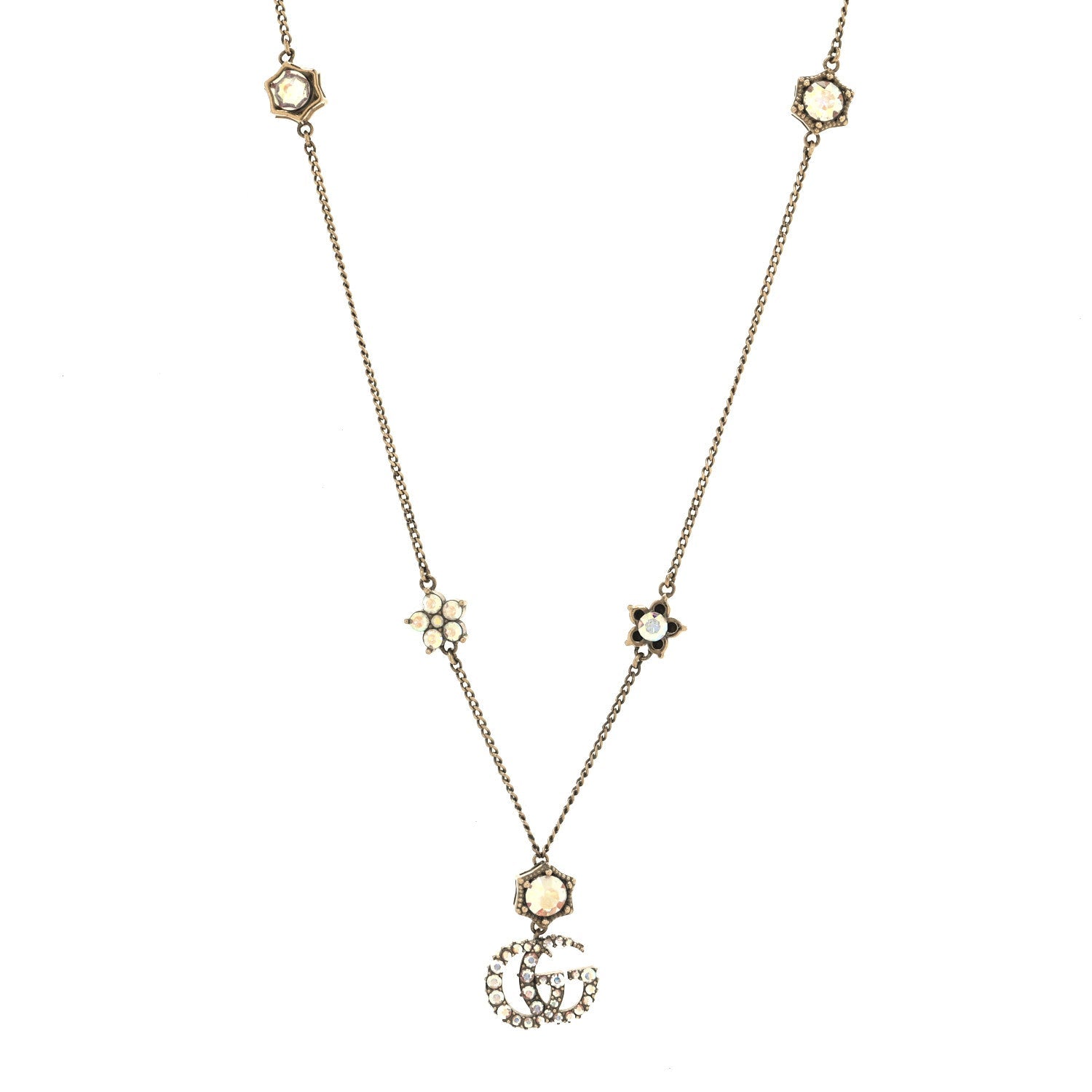 Metal Crystal Double G Necklace Aged Gold