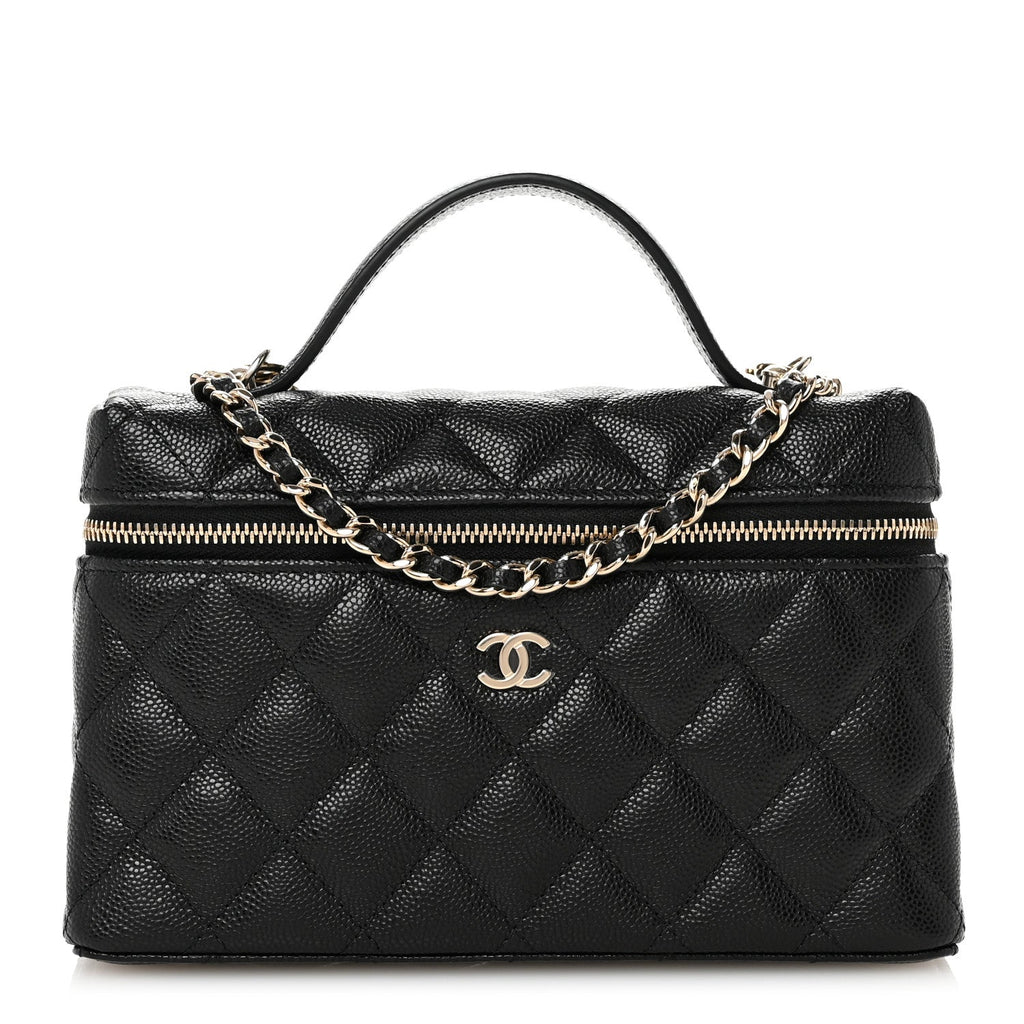 Caviar Quilted Top Handle Slim Vanity With Chain Black