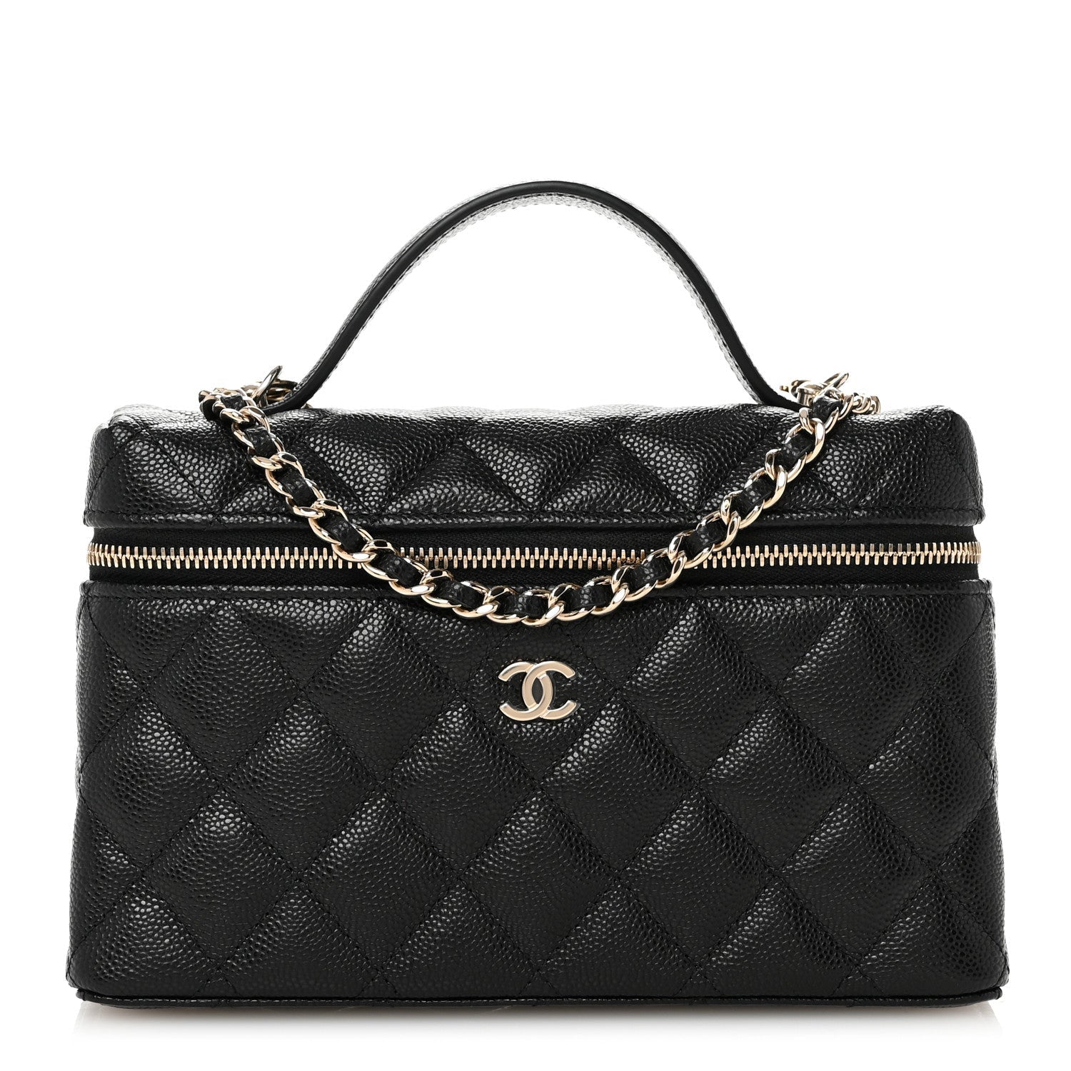 Caviar Quilted Top Handle Slim Vanity With Chain Black