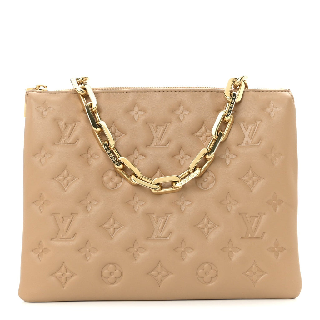Lambskin Embossed Monogram Coussin PM Camel