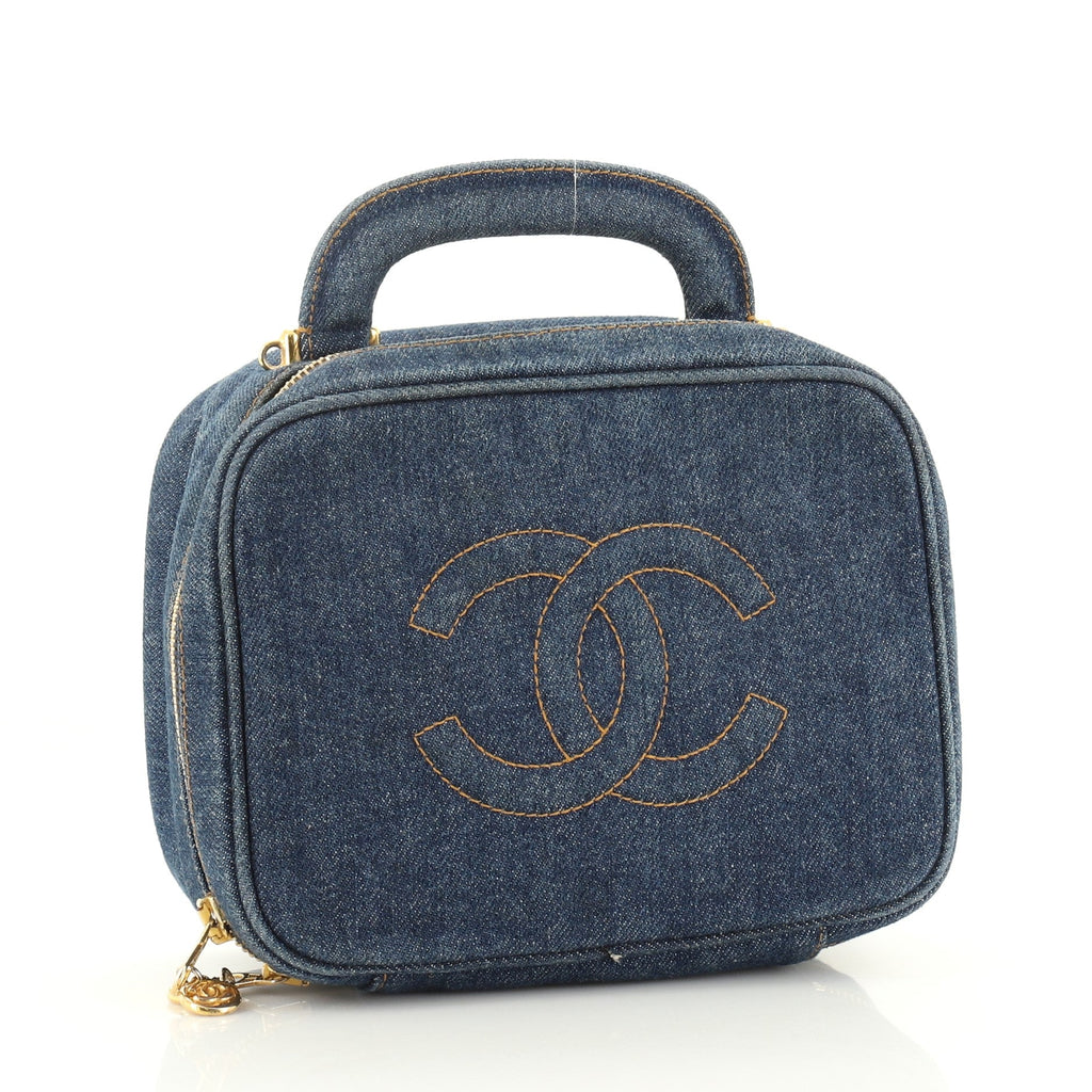 Vintage Timeless Zip Around Vanity Case Denim Mini