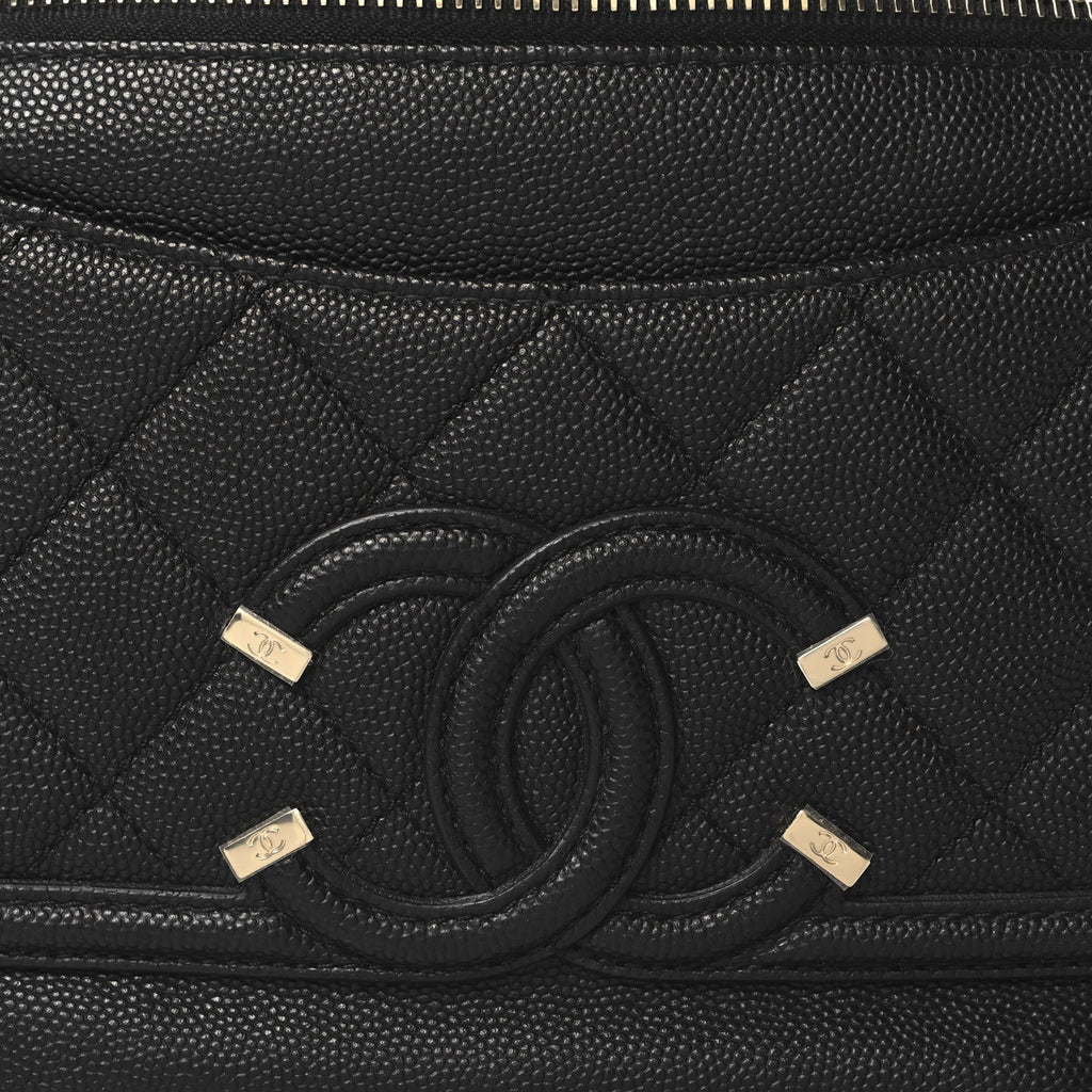 Caviar Quilted Filigree Waist Bag Black