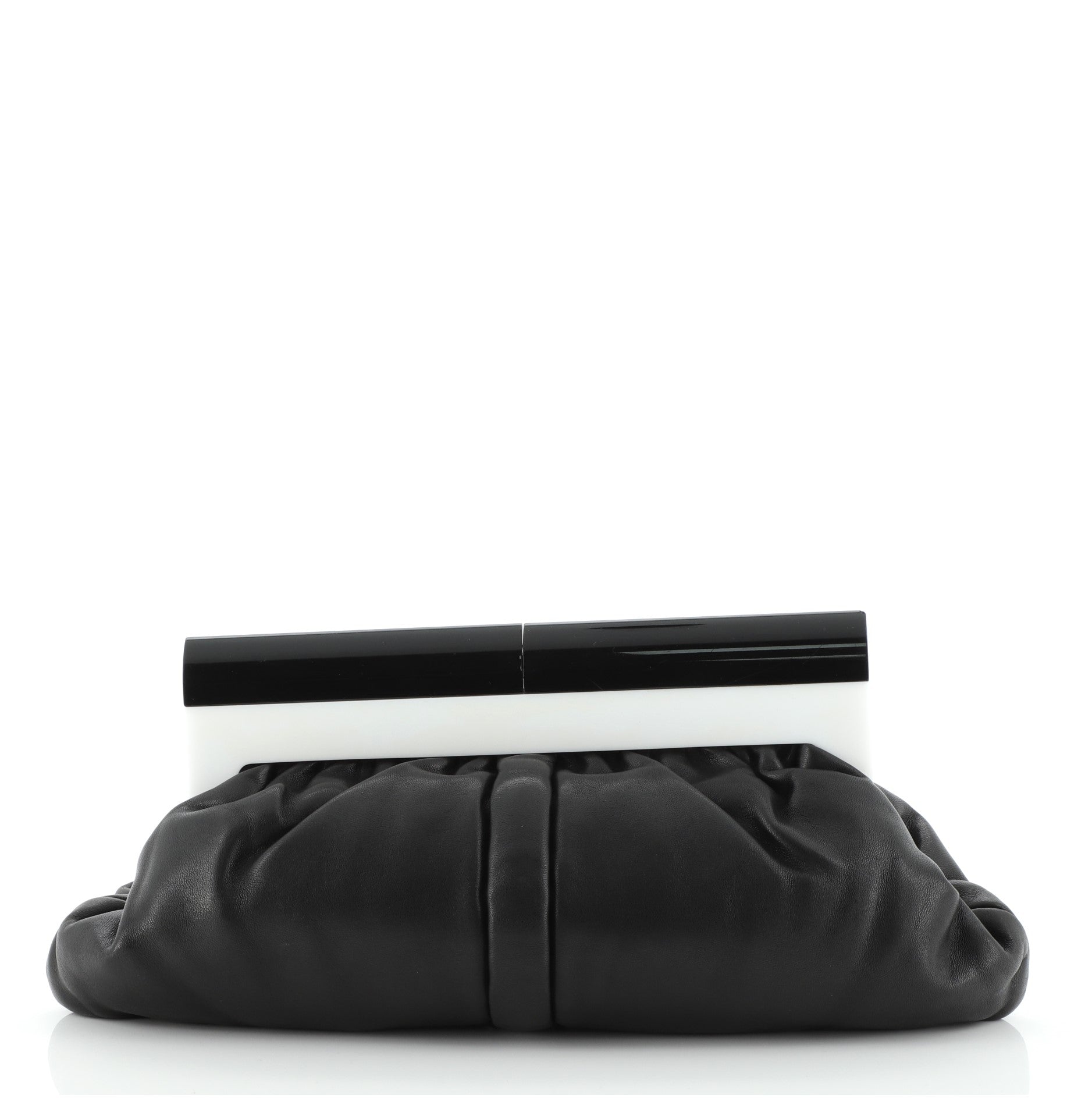 Resin Logo Frame Clutch Pleated Leather Small