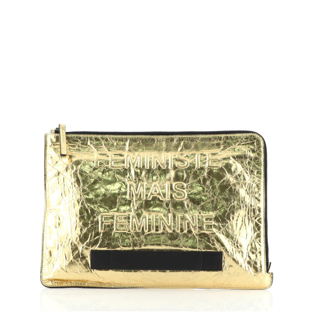 Feminine Pouch Crinkled Leather Large