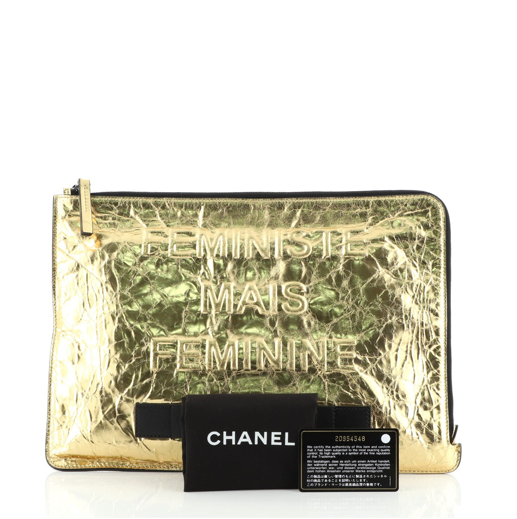 Feminine Pouch Crinkled Leather Large