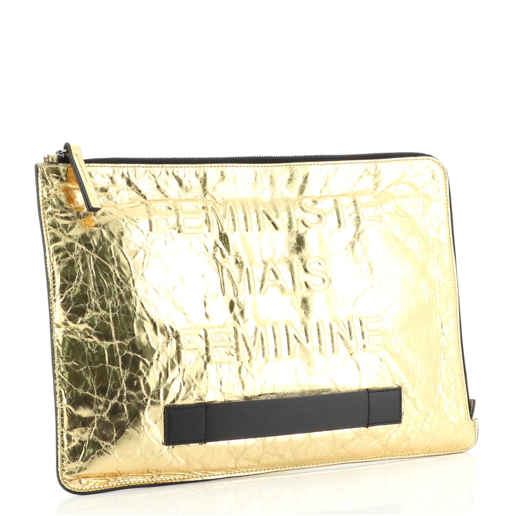 Feminine Pouch Crinkled Leather Large