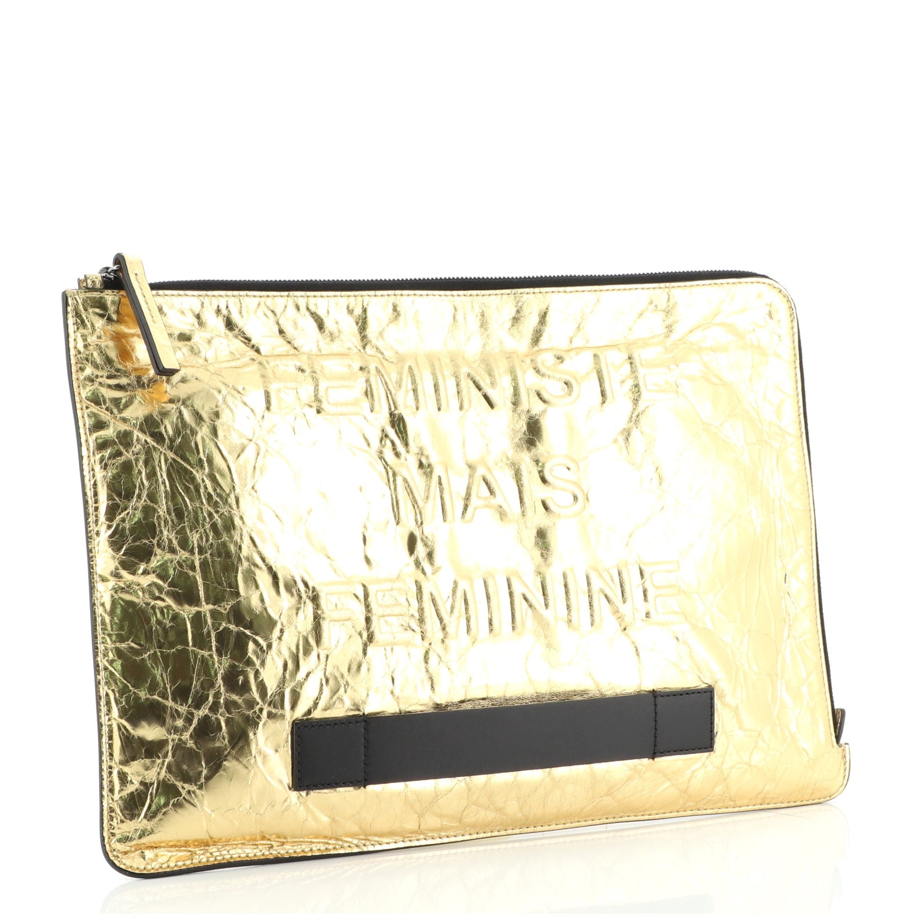 Feminine Pouch Crinkled Leather Large