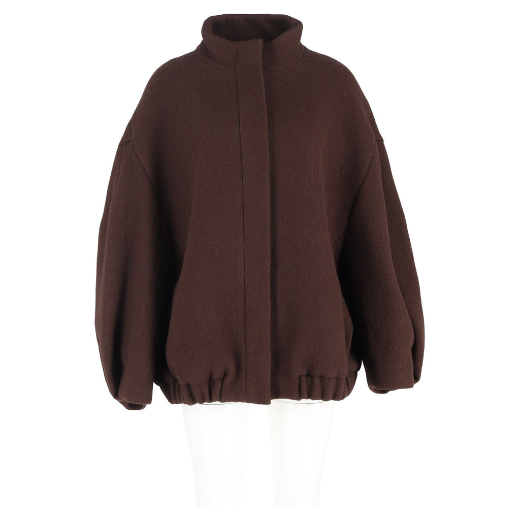 Dries Van Noten Hidden-Zipped Bomber Jacket in Brown Wool