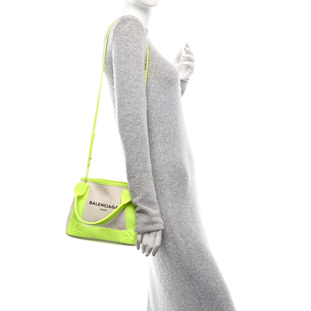 Cotton Canvas Satin Calfskin Navy Cabas XS Natural Fluo Yellow