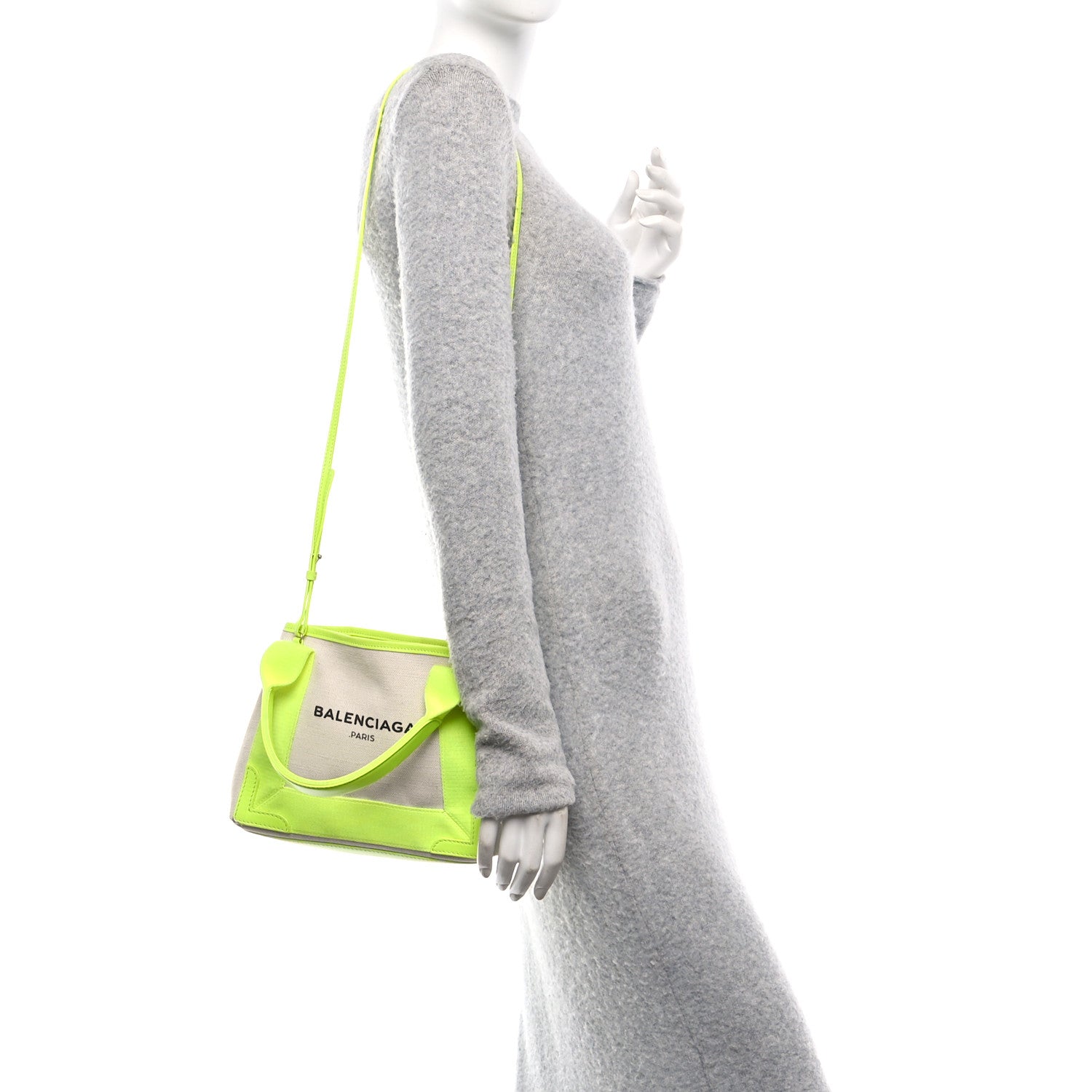Cotton Canvas Satin Calfskin Navy Cabas XS Natural Fluo Yellow