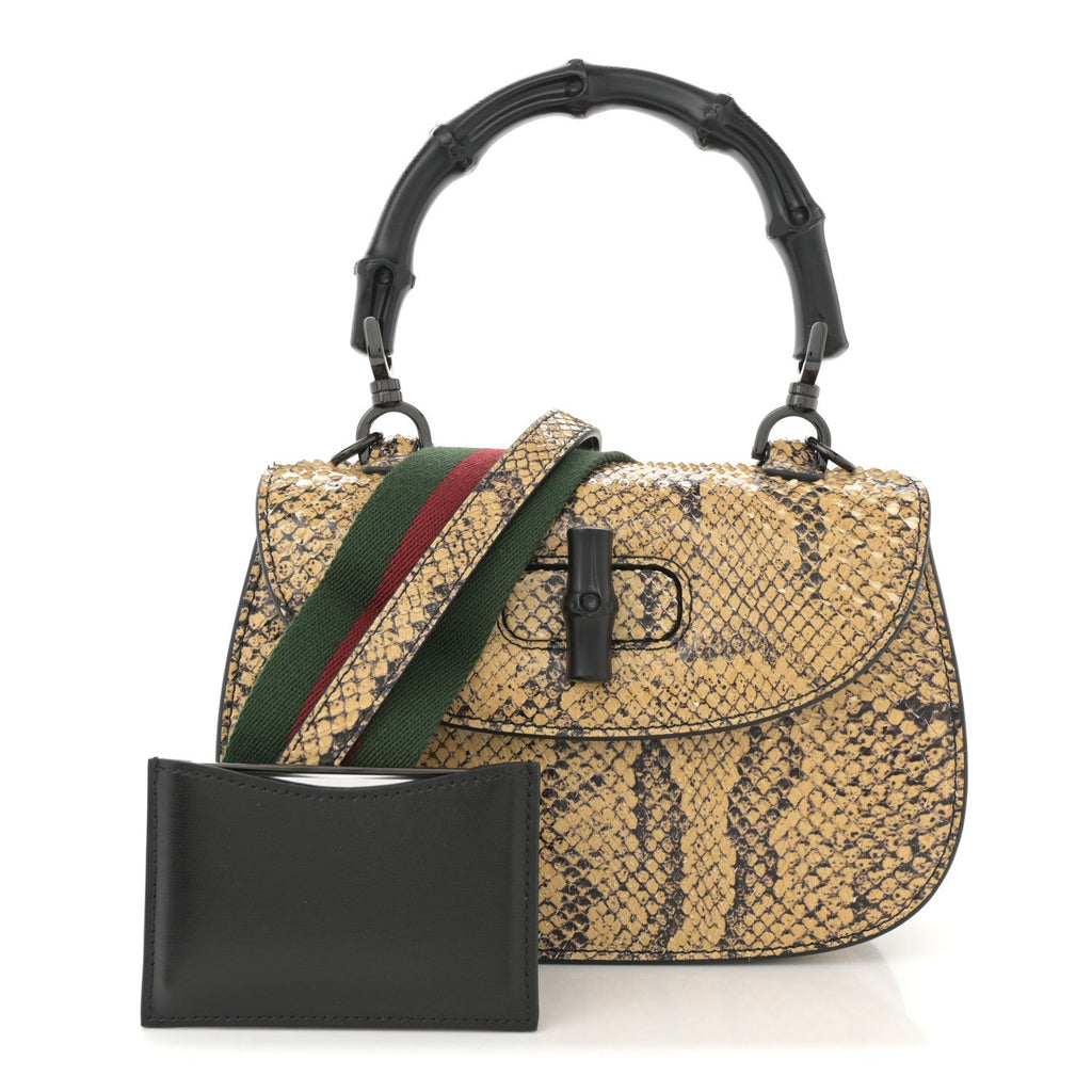 Snakeskin Small Bamboo 1947 Top Handle Bag Natural Black